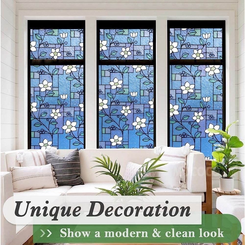 Mococo Sea Blue Privacy Window Film Frosting Film Window Sticker Frosted Vinyl Sheets For Front Door Bathroom Sidelight Small Wi