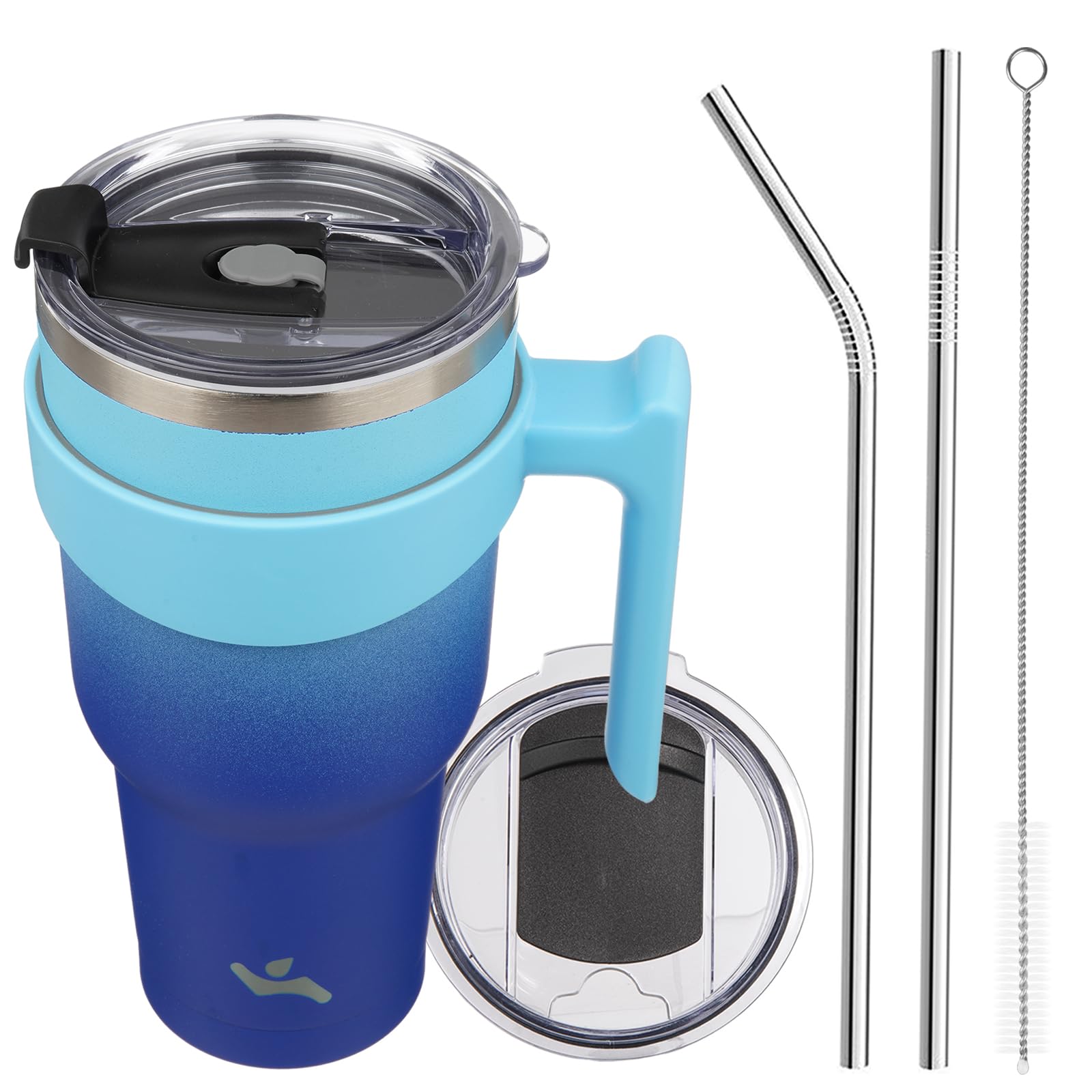 Konokyo 40 oz Tumbler with Handle and 2 Straw 2 Lid, Insulated Water Bottle Stainless Steel Vacuum Cup Reusable Travel Mug,Sky