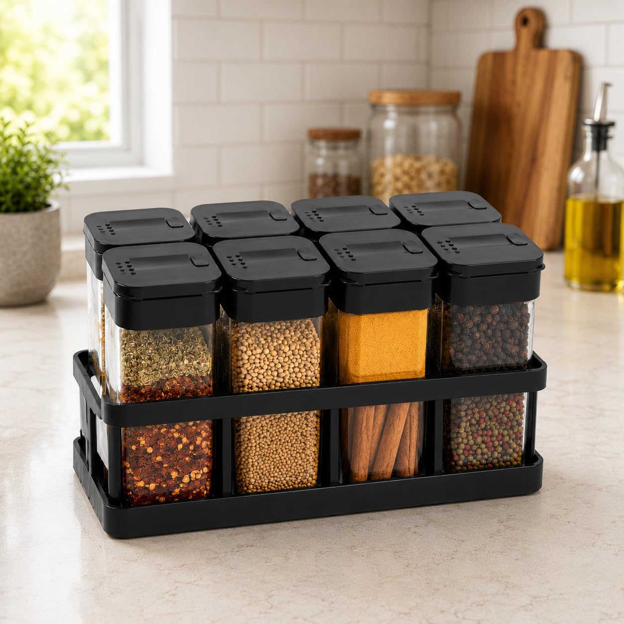 FLIVEIRA Masala Box Set of 8 Pcs Spice Jar Container with Organizer Stand
