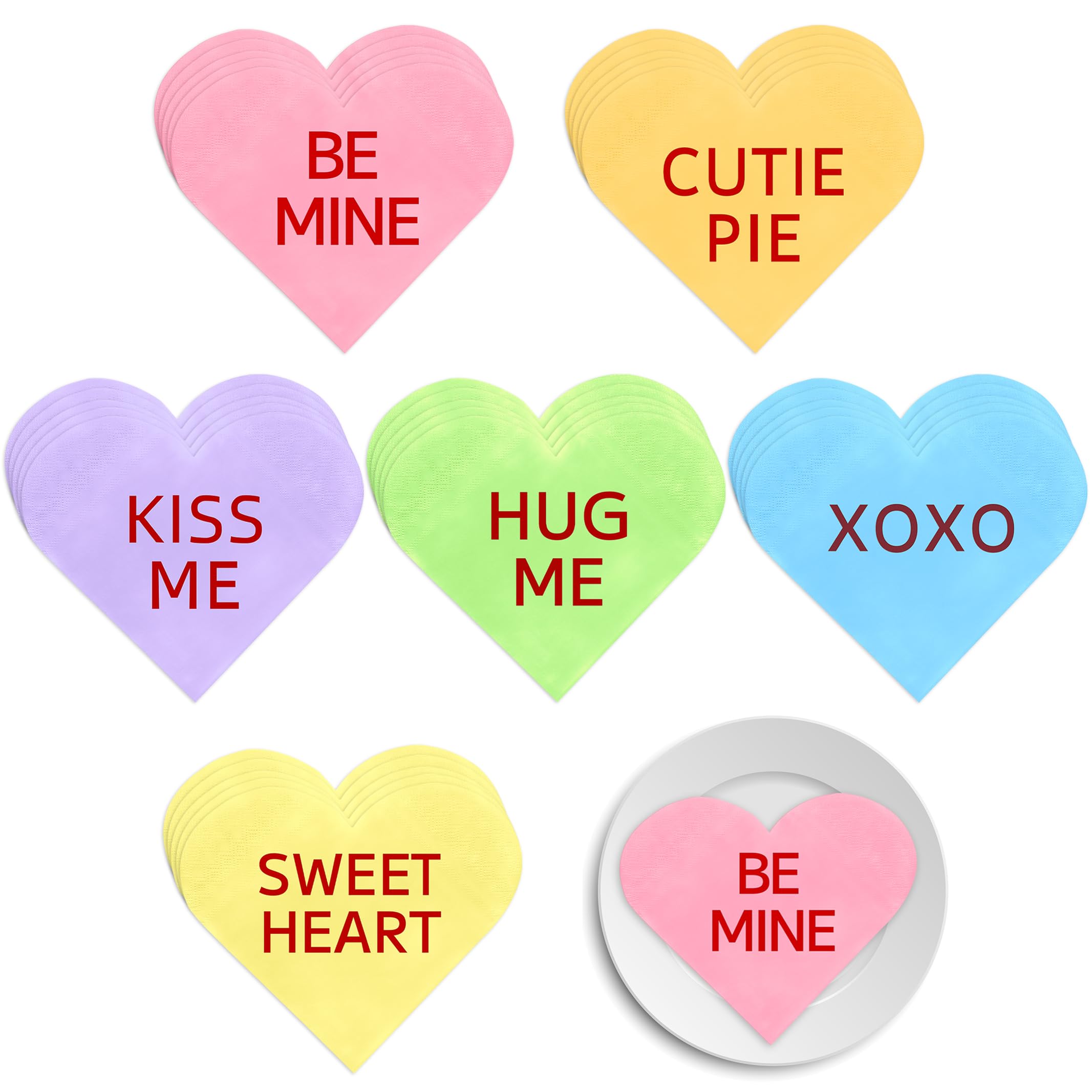 300 Pieces Valentine'S Day Heart Napkins Conversation Heart Napkins Disposable Heart Shaped Paper Napkins Heart Beverage Napkins