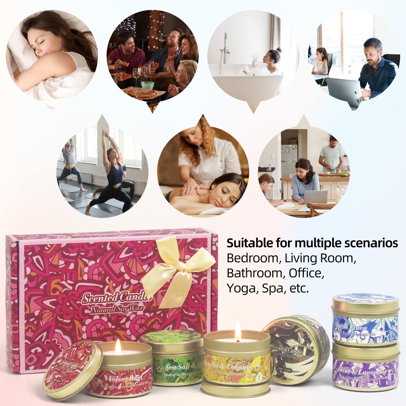 BAUFULLA Scented Candles Set, Soy Wax Candle Long Lasting, Tin Candles for Home Fragrance, Gift Set for Christmas, Women, Mother