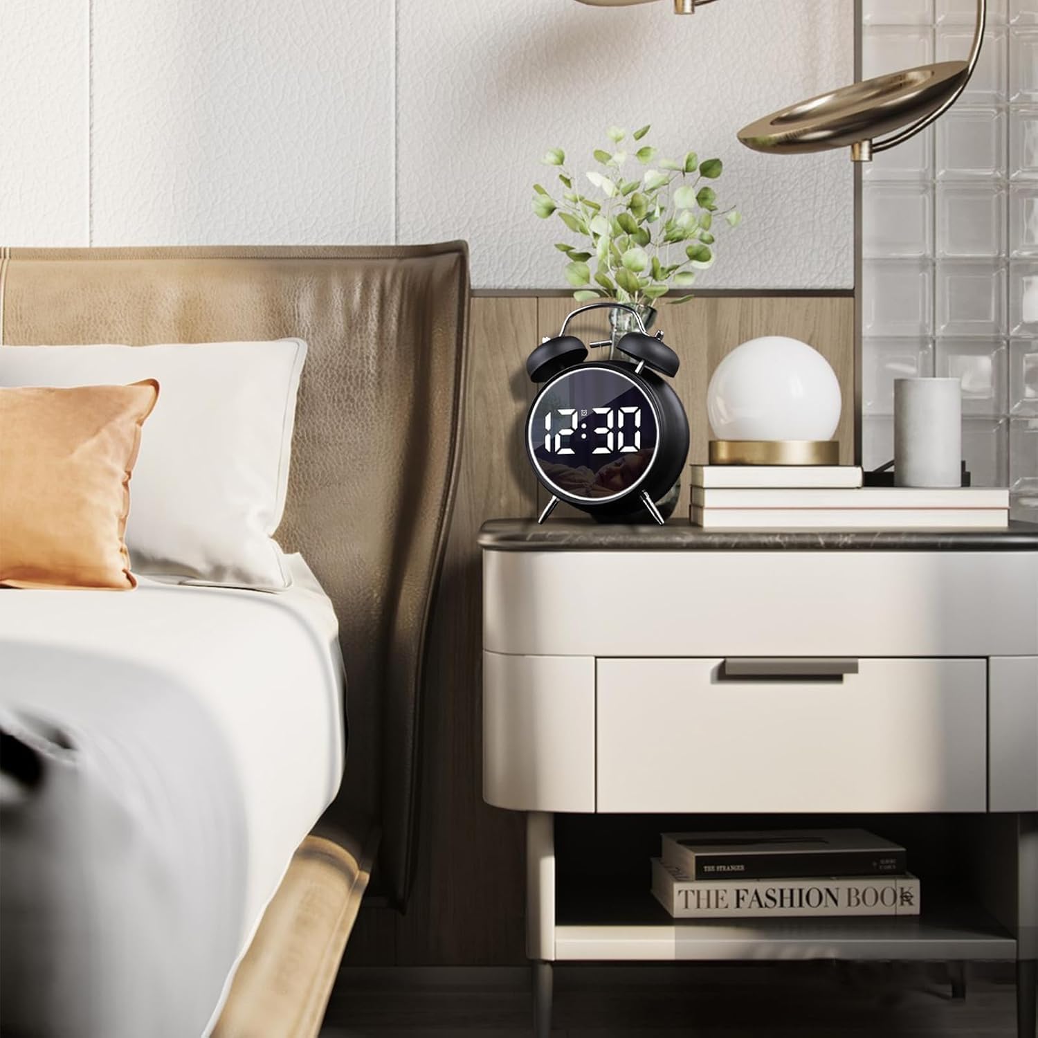 Aerys 4.5-Inch Digital Alarm Clock, Double Bell Led Silent Metal Clock With Night Light, Loud Bedside Alarm For Heavy Sleepers,