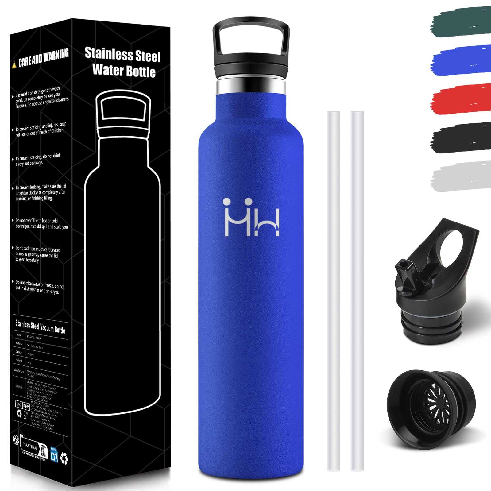 HoneyHolly 1 Litre Water Bottle, BPA Free, Thermal Bottle, Double Walled Vacuum Insulated Water Bottles, 18/8 Stainless Steel, T