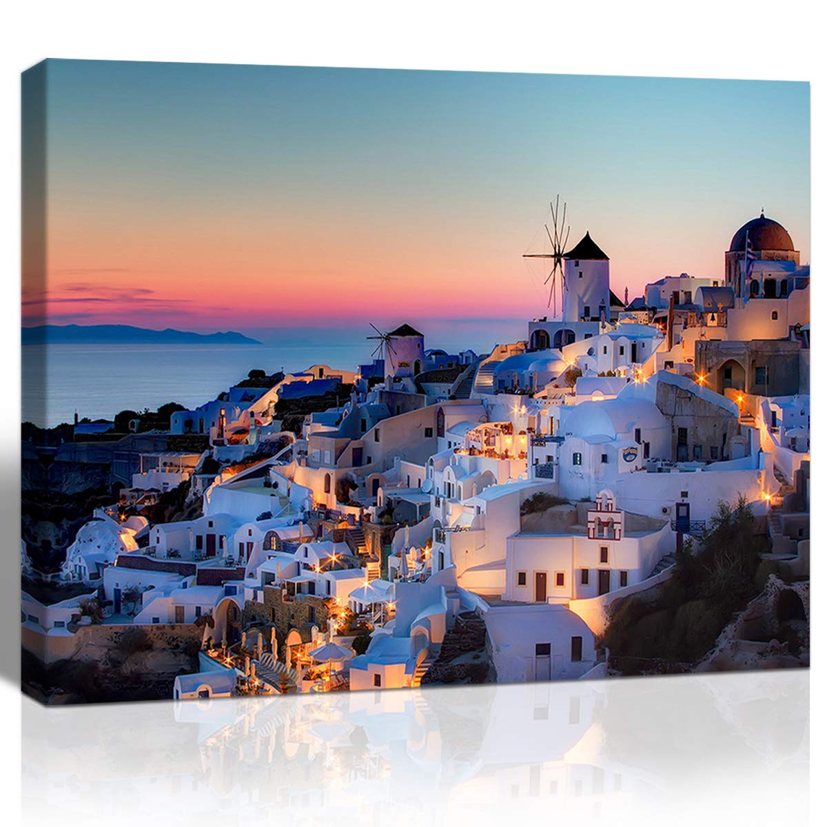 Qtespeii Santorini Island Wall Art Greece Nature Landscape Picture Canvas Prints Seascape In The Sunset Painting For Bathroom Be