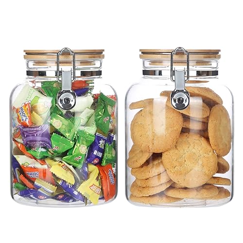 KKC HOME ACCENTS Clear Glass Cookies Jars with Airtight Lids Airtight cookie jars with Locking Clamp Lids for Kitchen Counter Large Sealed Glass Jars for Candy Nut 67 Fluid-oz