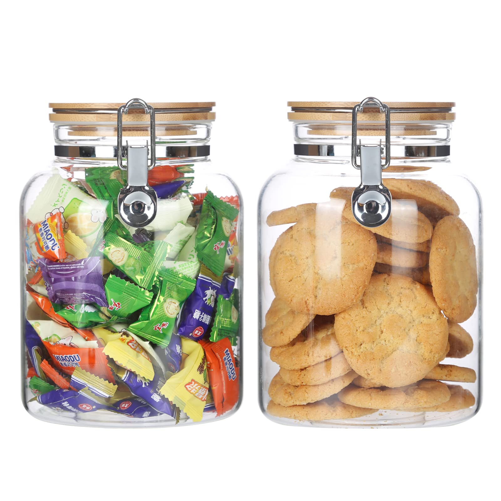 KKC HOME ACCENTS Clear Glass Cookies Jars with Airtight Lids Airtight cookie jars with Locking Clamp Lids for Kitchen Counter Large Sealed Glass Jars for Candy Nut 67 Fluid-oz