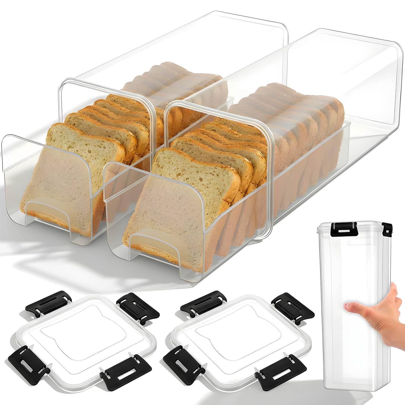 xozeooeu 2 Pack Bread Storage Container with Tray, 5 Liter Airtight Plastic Bread Box & Loaf Keeper, BPAFree BreadSaver for Ho