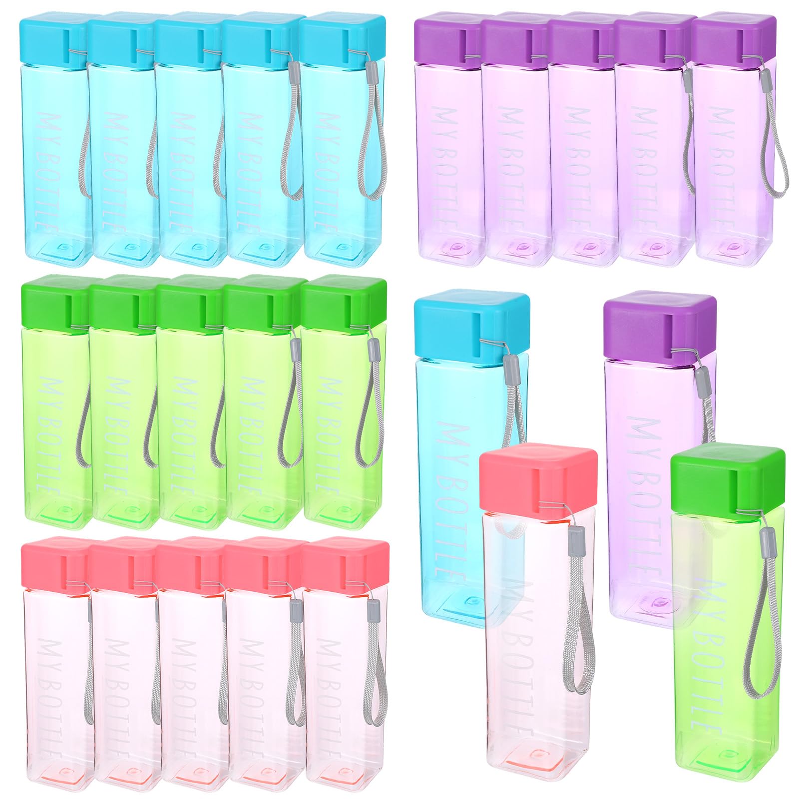 mekueeex 24 Pack Bulk Water Bottles 17 oz Reusable Water Bottles Plastic Square Bottles for Adults Gym Sports Outdoor Fitness Cl