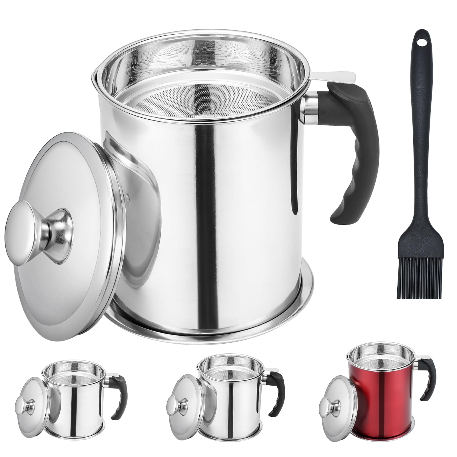 Kaemi 2.2L / 74Oz Bacon Grease Container With Strainer, Bacon Grease Keeper,Oil Storage Container For Kitchen,Filtered Oil Jug W