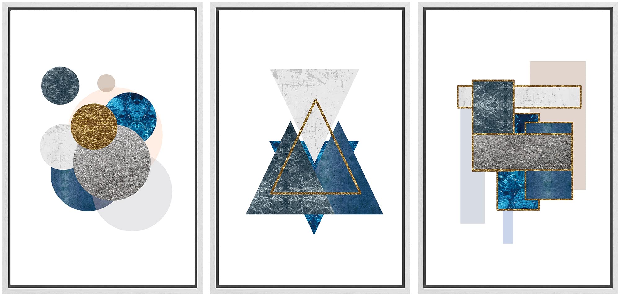 Signwin 3 Piece Framed Canvas Wall Art Abstract Geometry Canvas Prints Home Artwork Decoration For Living Room,Bedroom - 16''X24