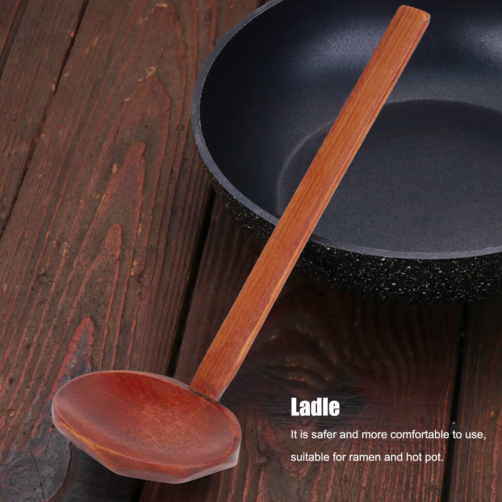 Wooden Ramen Spoon, Japanese 8.3 Inch Wood Ramen Soup Spoon With Long Handle Handcrafted Wooden Soup Ladle Hot Pot Spoon Home Ki