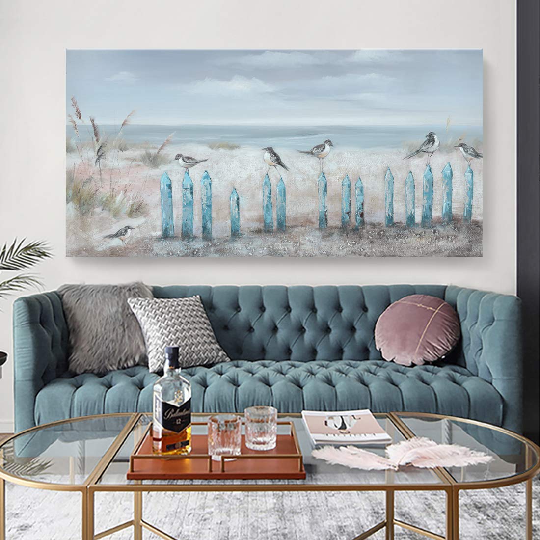 Big Wall Art For Living Room Extra Large Hand-Painted Beach Oil Painting Ocean Sea Bird Seagull Canvas Artwork Framed Seascape C