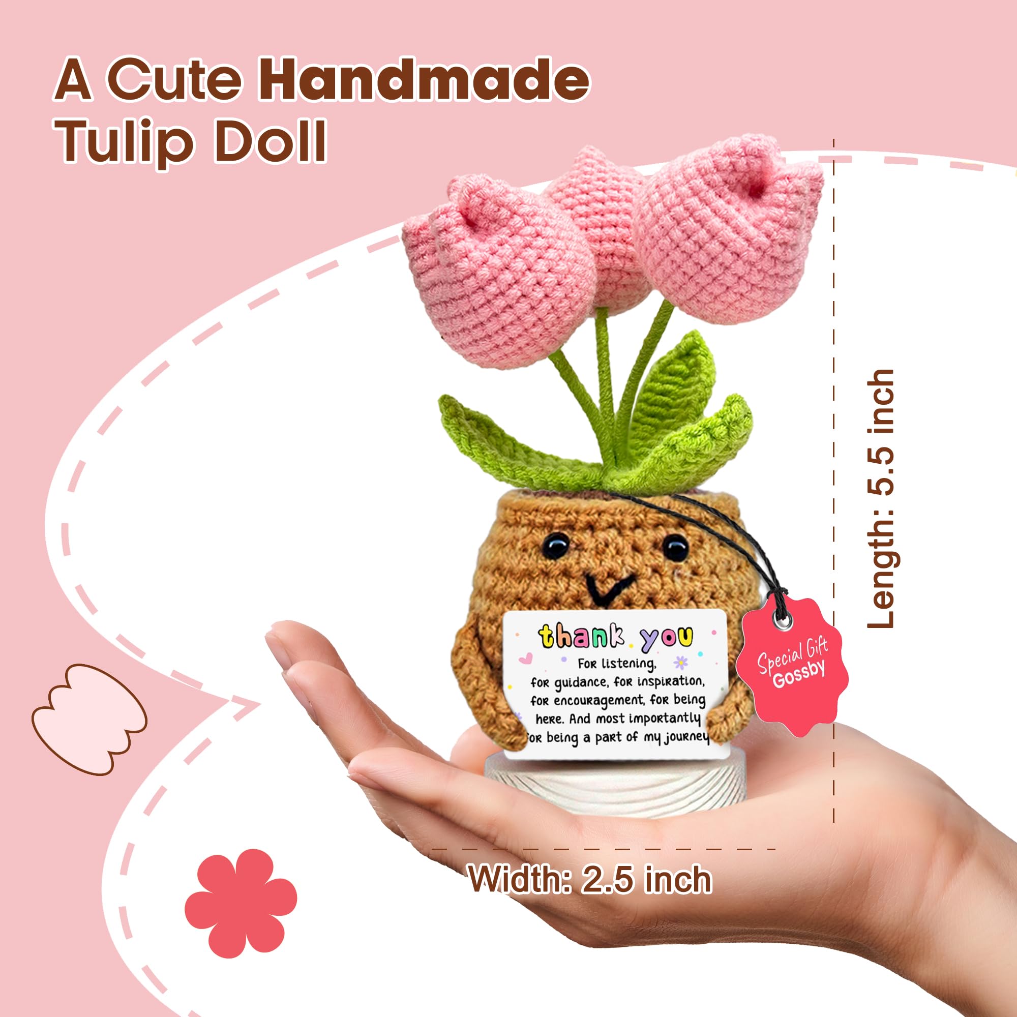 Gossby Handmade Positive Tulip Flower Crochet - Thank You for Listening - Knitted Decor - Thank You, Appreciation, Positive Gift