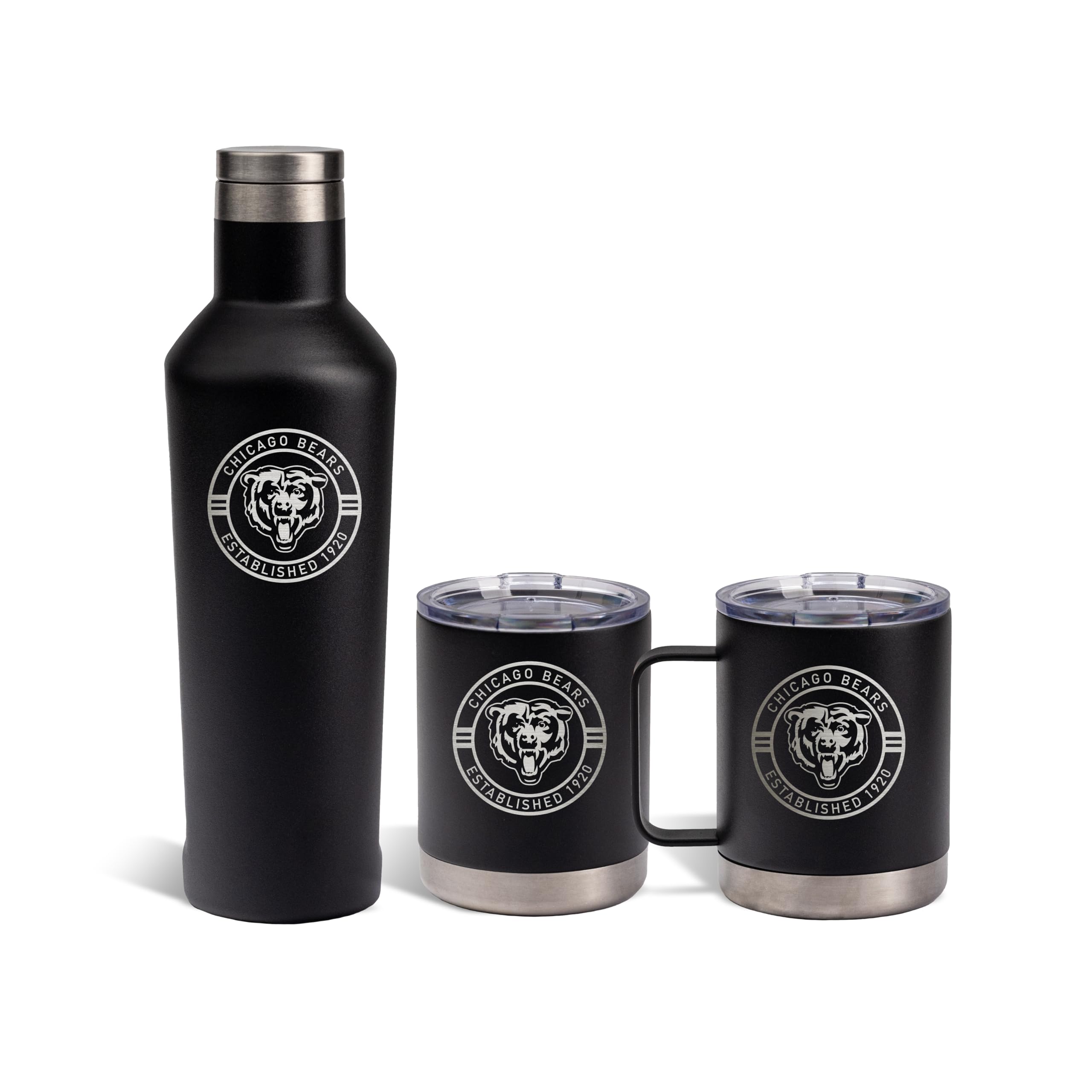 The Memory Company Officially Licensed Team Logo AM/PM Set 12/12/17oz (Coffee Cup, Water Bottle, and Lowball), Chicago Bears