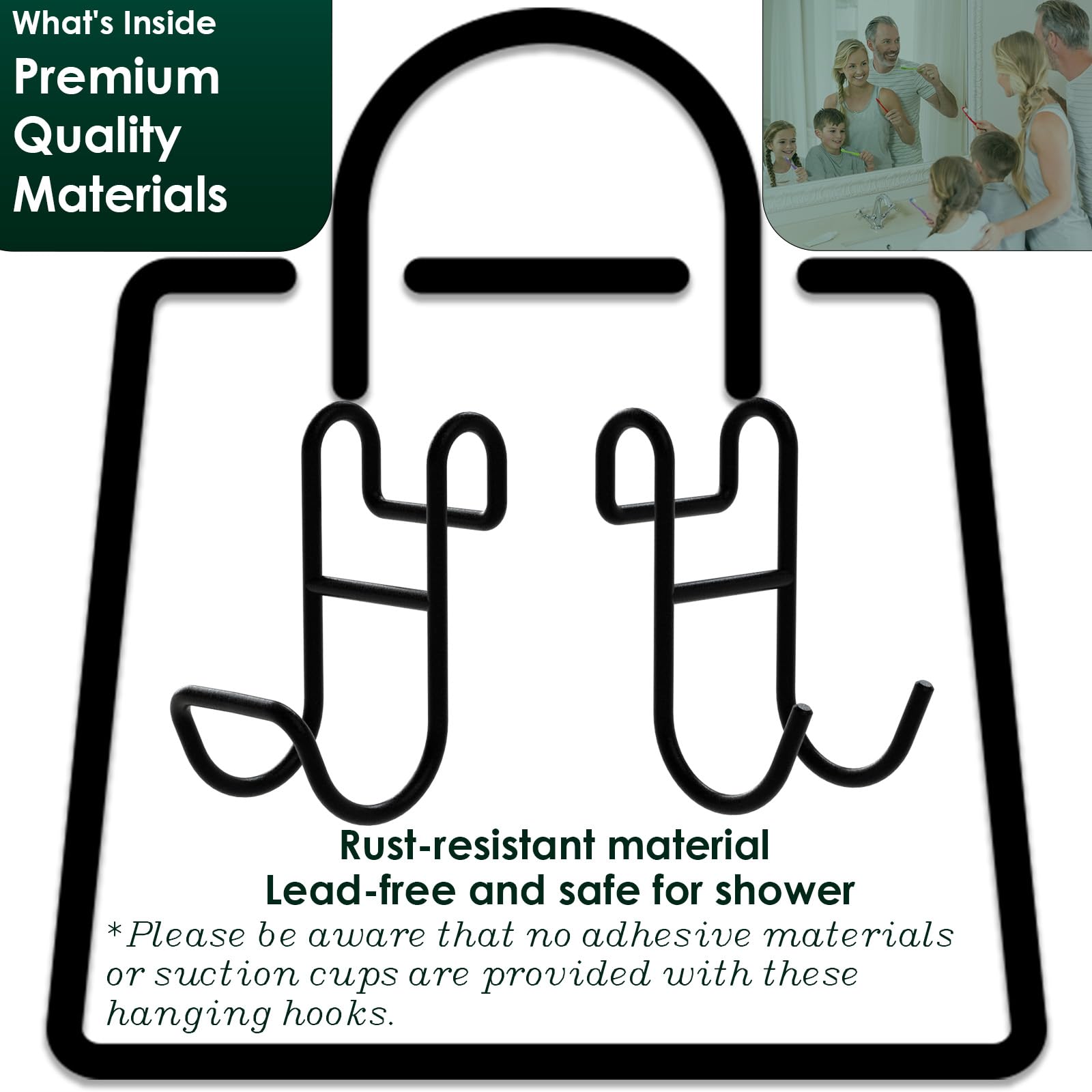 Jovware Black Shower Caddy Hooks, Razor Hooks For Shower, Razor Hanger For Shower, Shower Caddy With Hooks, Shower Hooks For Loo