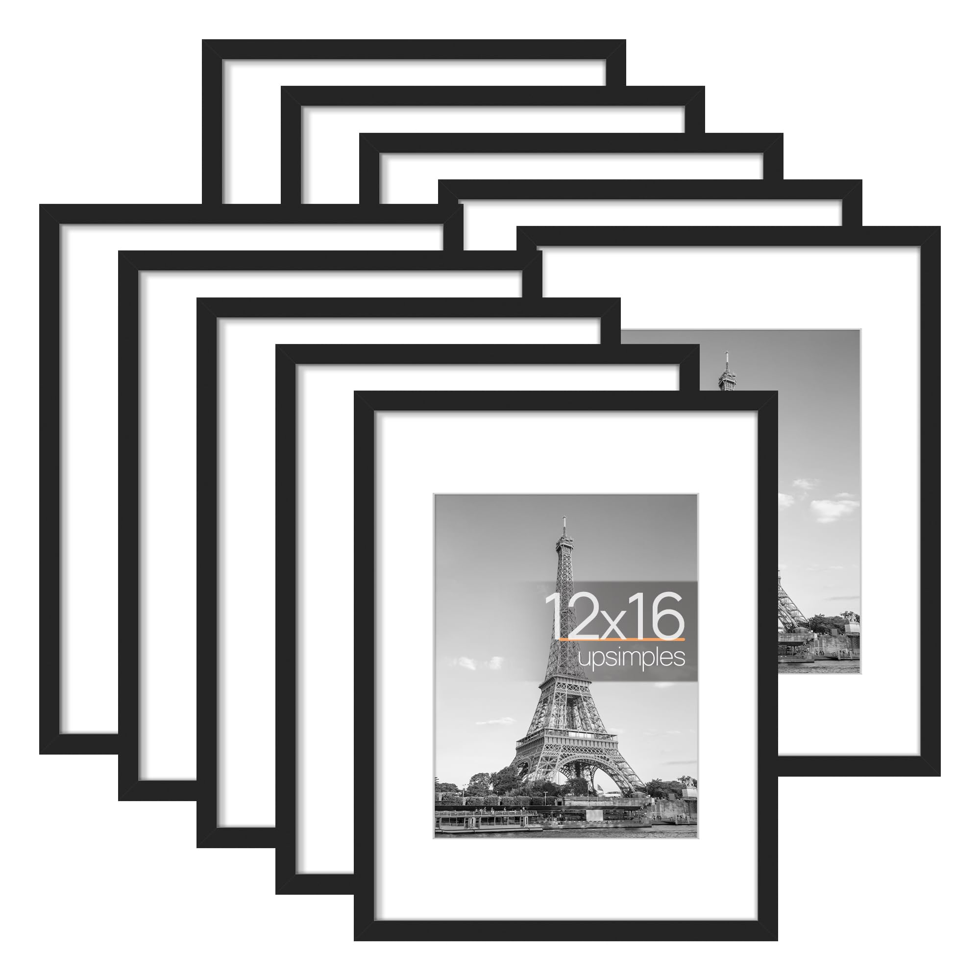 upsimples 12x16 Picture Frame Set of 10, Display Pictures 8.5x11 with Mat or 12x16 without Mat, Multi Photo Frames Collage for W
