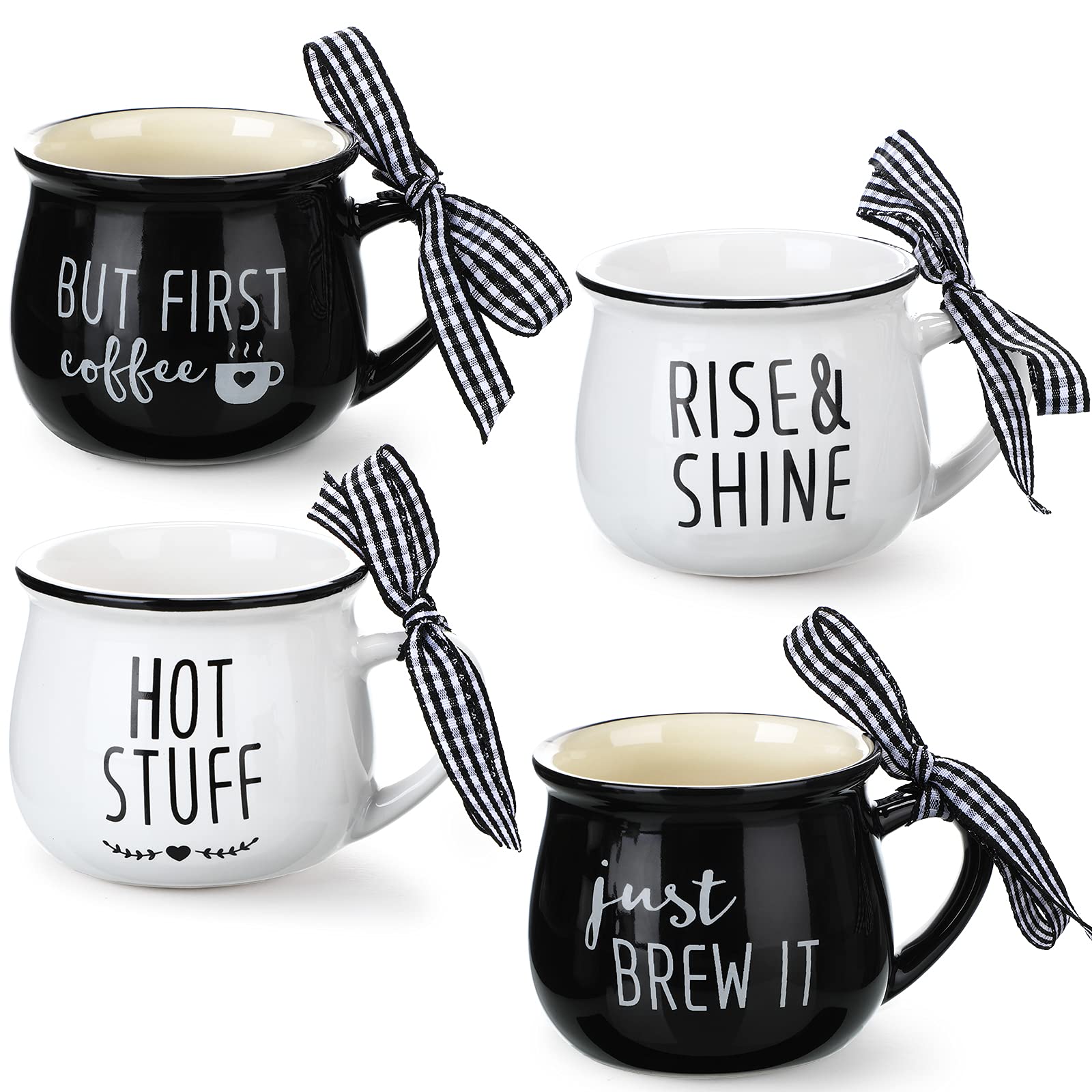 Patelai 4 Pcs Espresso Mugs Coffee Bar Black, White, Classic Style Mini Cup