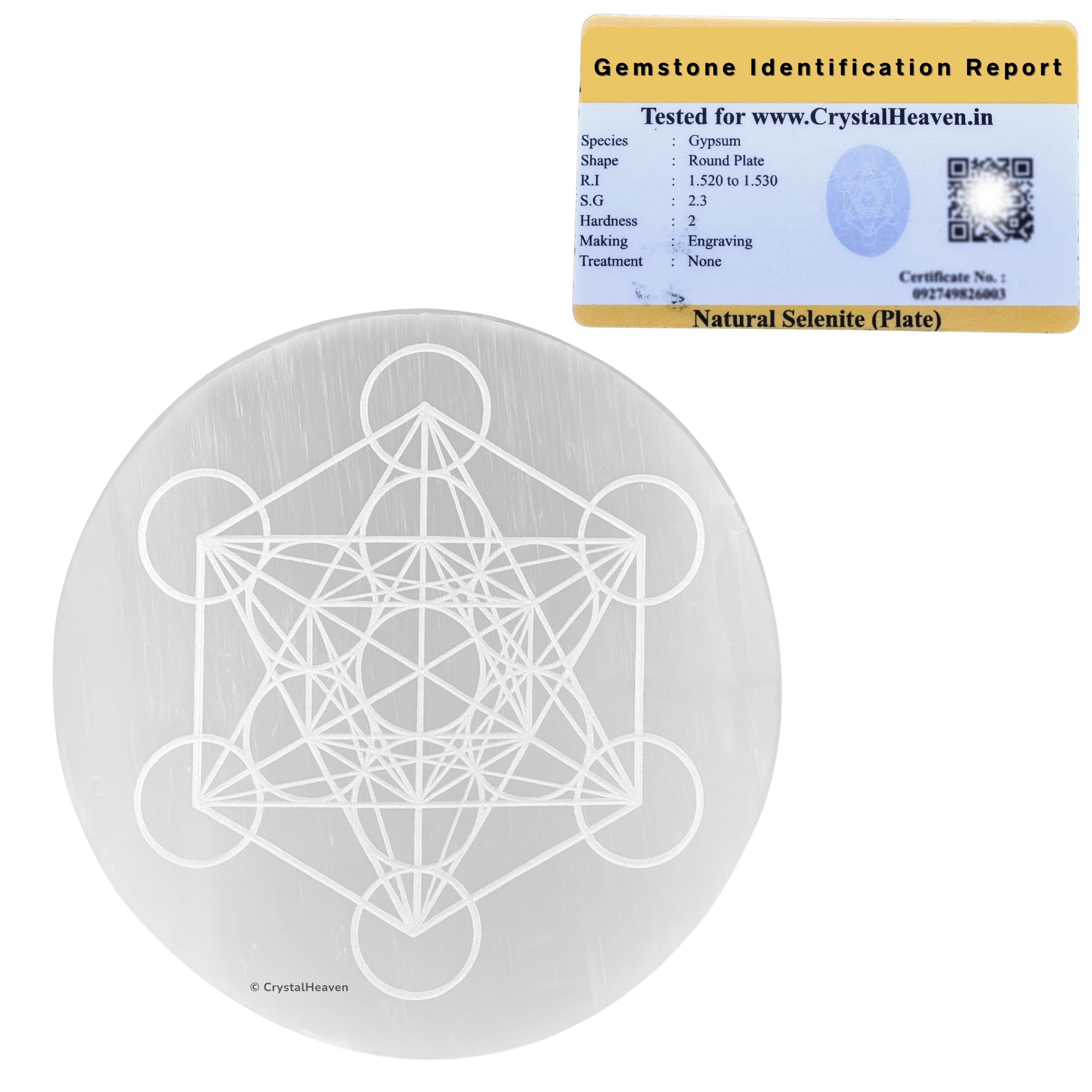 Crystal Heaven Certified Selenite Charging Plate,3 Inch Engraved Metatron Cube Selenite Plate For Crystal Cleansing Re-Energy Wo