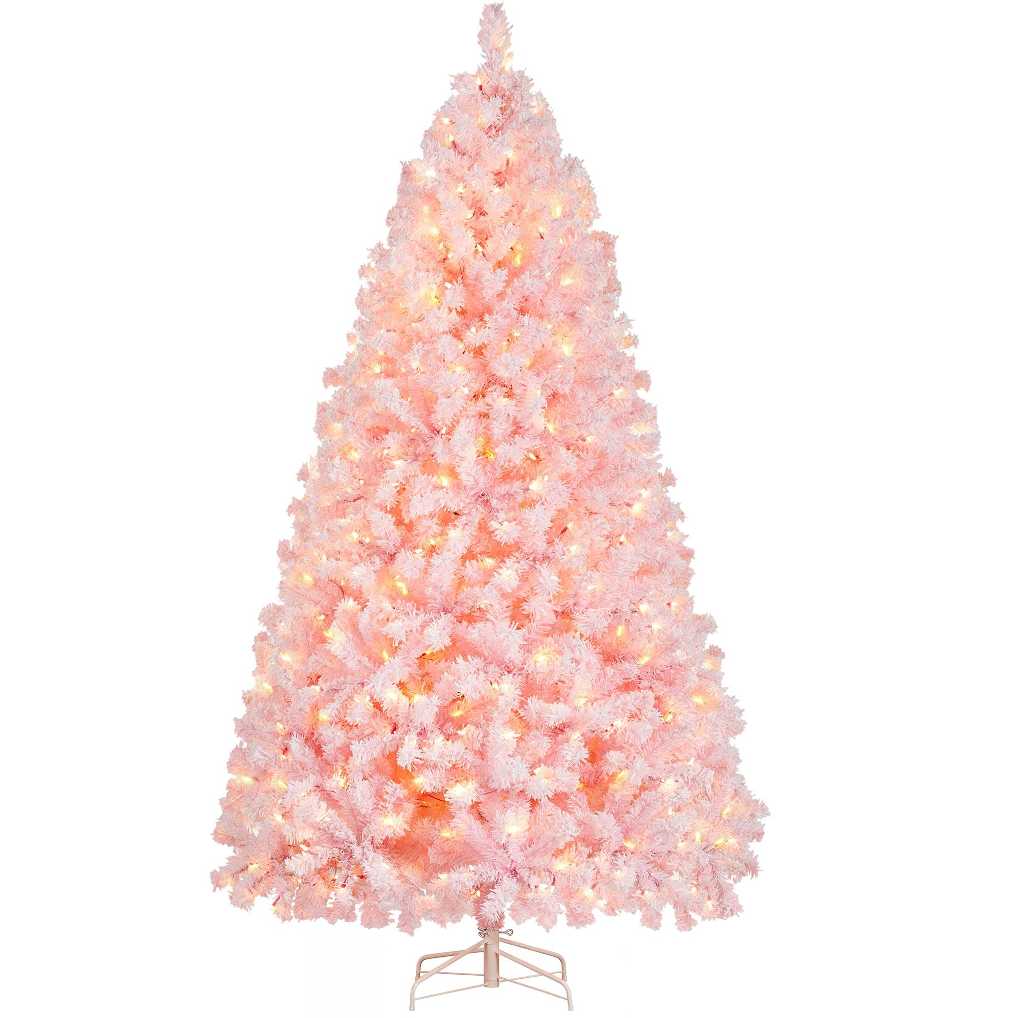 Yaheetech 7.5ft Pre-lit Artificial Christmas Tree with Incandescent Warm White Lights, Snow Flocked Full Prelighted Xmas Tree wi
