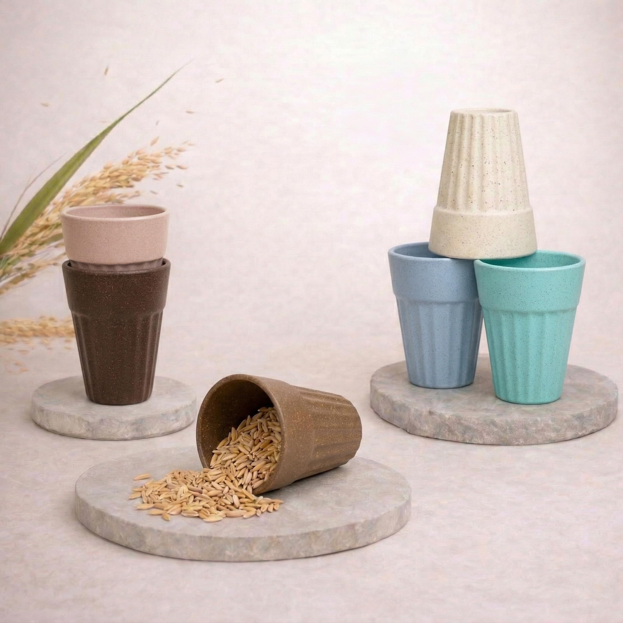 Huskmade EcoFriendly Tea Cup Set Of 6 | Kulhad Style Coffee & Tea Mugs | 140 Ml Unbreakable, StainFree, Heat Resistant, Reusab