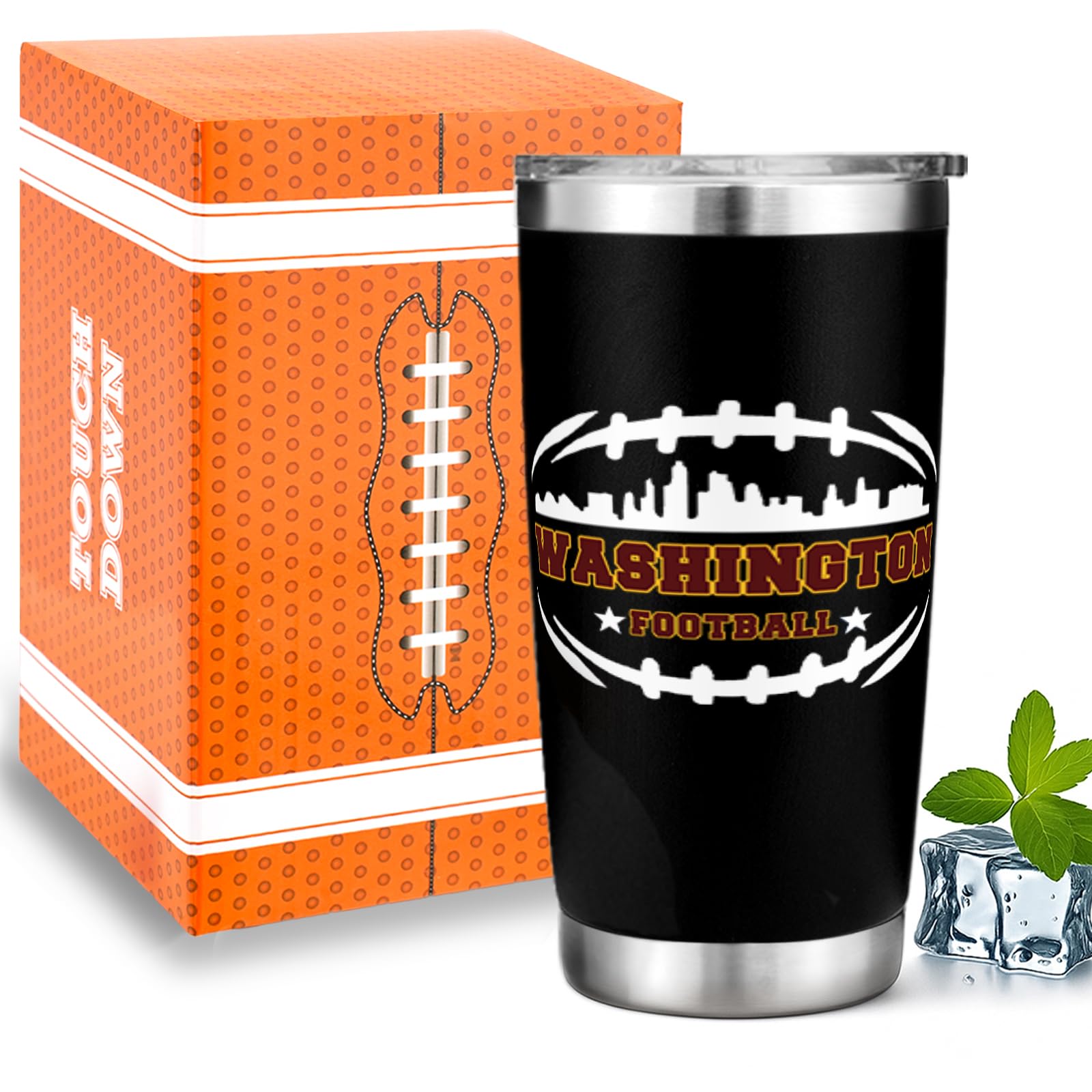 Football Fan 20 Oz Insulated Travel Coffee Cup Mug Tumbler with Lid Washington Themed Merch Shop Men Women Sport Stuff Apparel C