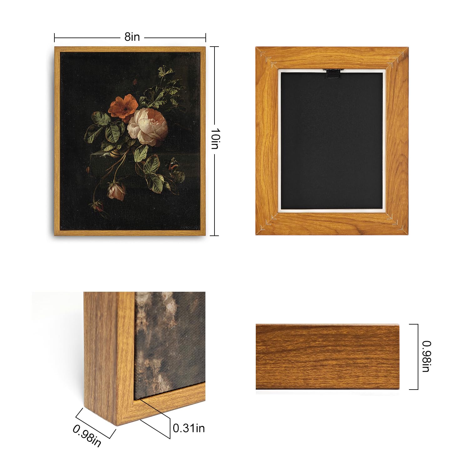 Roslynity Framed Canvas Wall Art Vintage Print Oil Paintings Moody Dark Flower Botanical Floral Still Life With Roses Retro Aest