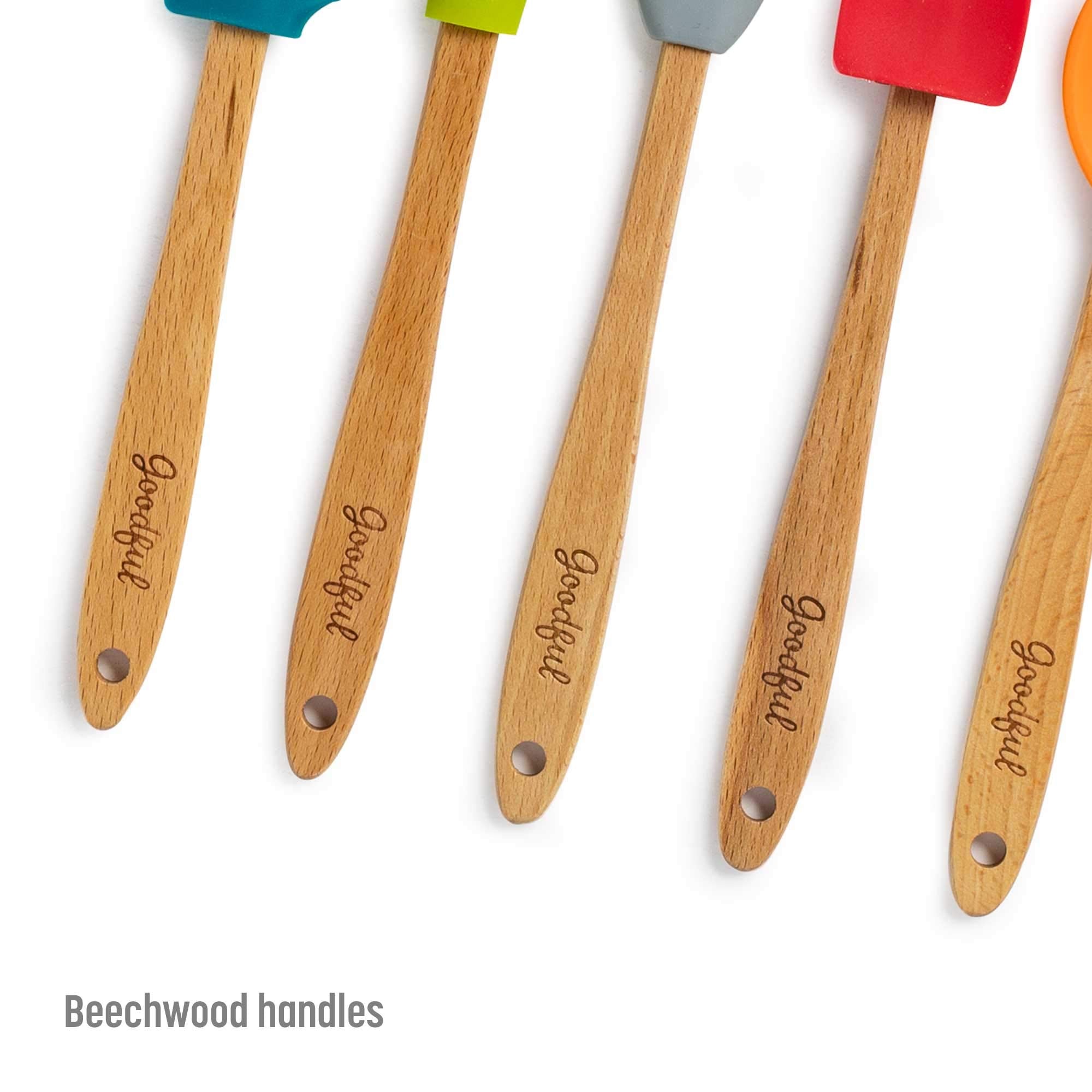 Goodful Silicone And Beechwood Mini Kitchen Utensil Set, Great For Cooking, Baking Or Reaching Into Small Jars, Easy To Clean, S