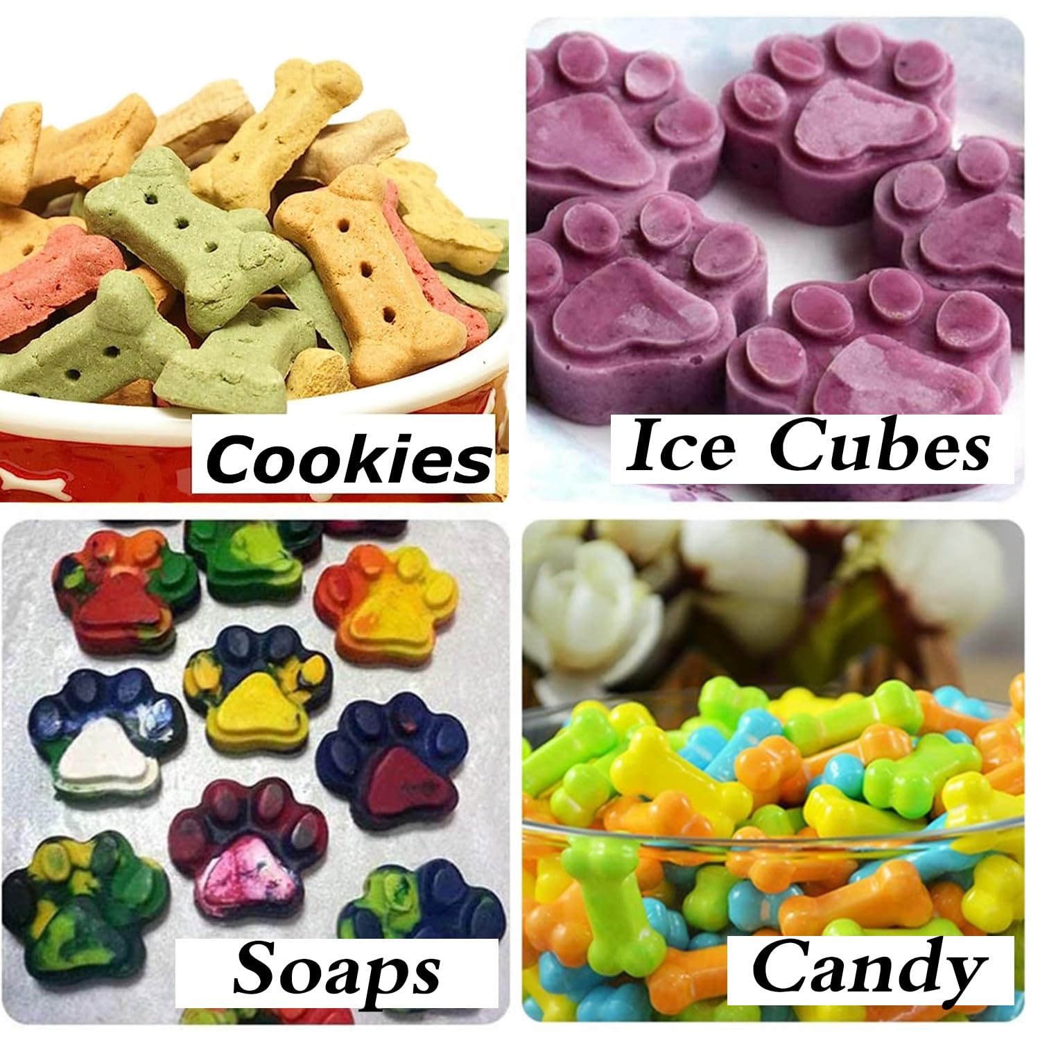 Reizbrto 2 Pack Food Grade Silicone Molds Paw And Bone Mold Frozen Dog Treat Molds For Baking Ice Cubes Candy Dog Treats