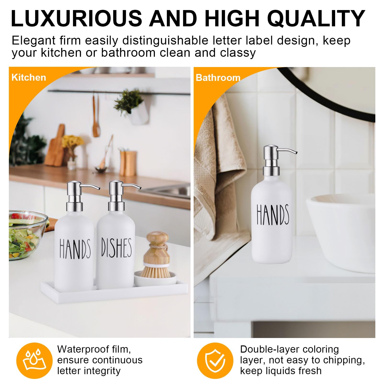 Glass Soap Dispenser For Kitchen Sink,Farmhouse Kitchen Dish Soap Dispenser&Hand Soap Dispenser Set,Rustproof Pump Soap Dispense