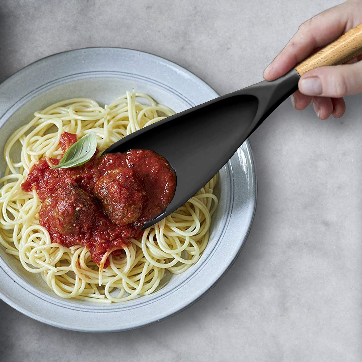 Cooking Spoon For Nonstick Cookwares, Vovoly Silicone Spoon For Mixing, Scoop, And Scrape, Black, 11.4''