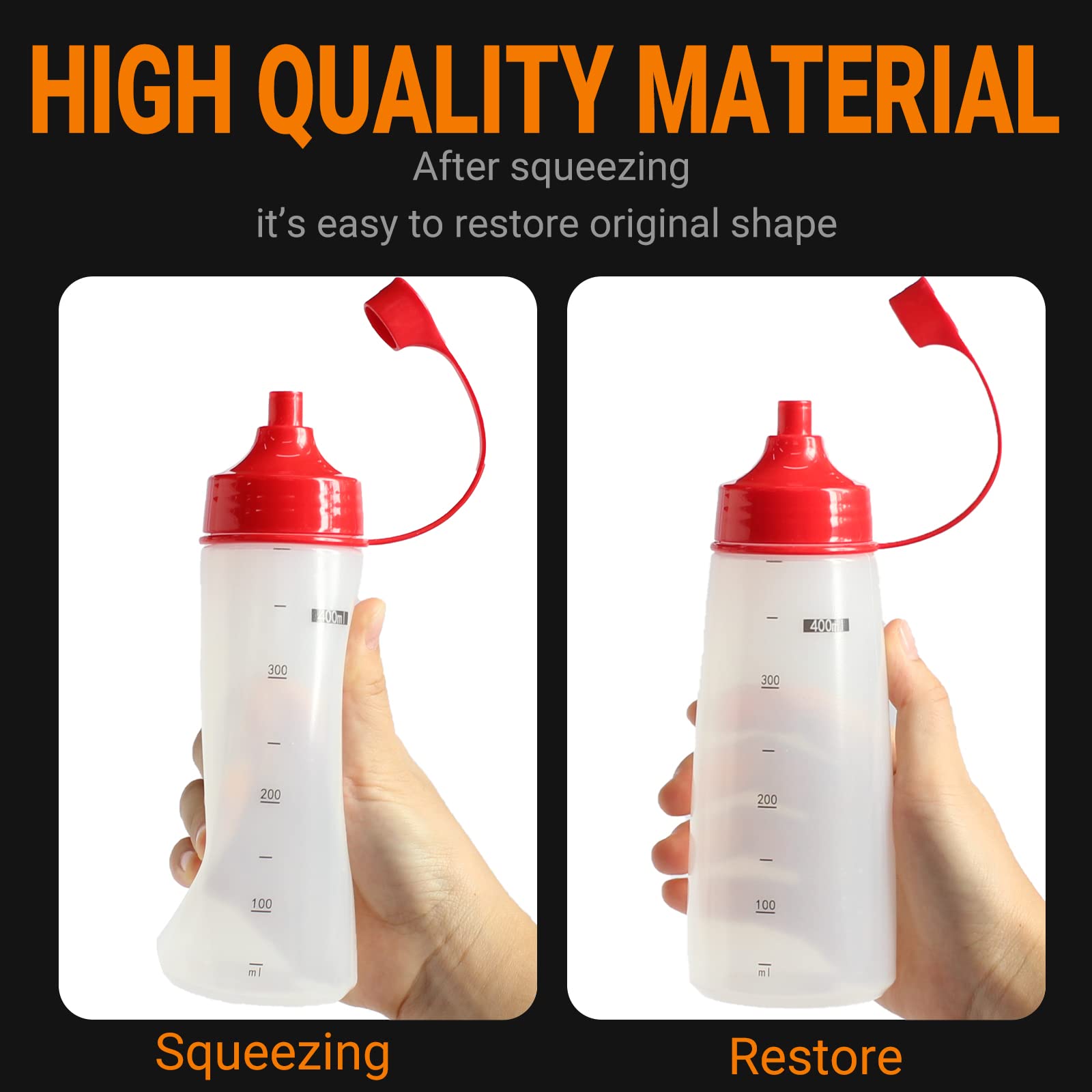 Belinlen 3 Pack 400Ml/14 Oz Wide Mouth Condiment Squeeze Bottles For Thick Sauce, Plastic Sauce Bottles With Cap Lids - Perfect