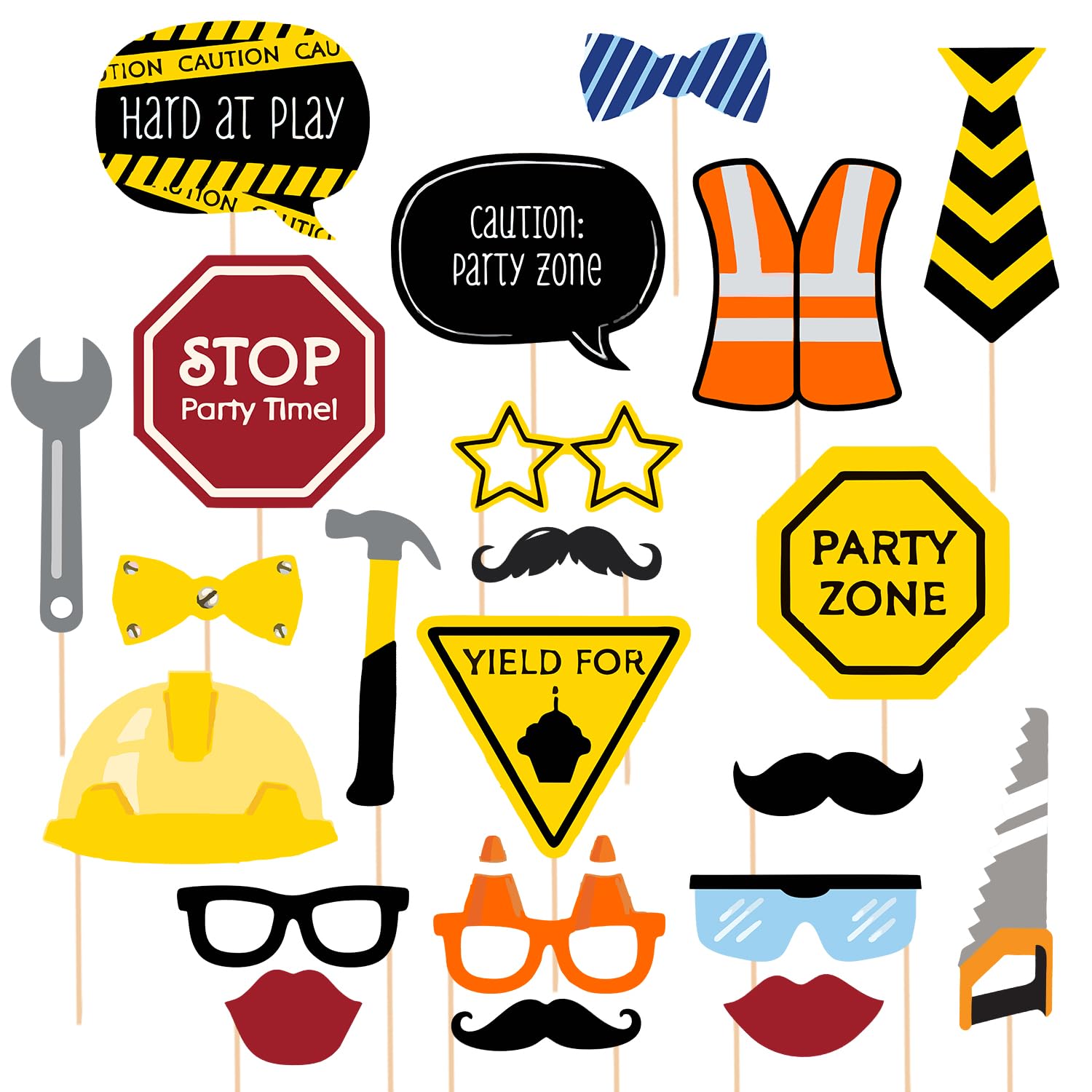 Zyozique Under Construction Theme Photo Booth Props, Construction Party Decorations Kit for Boys, Birthday Decorations Props, Co