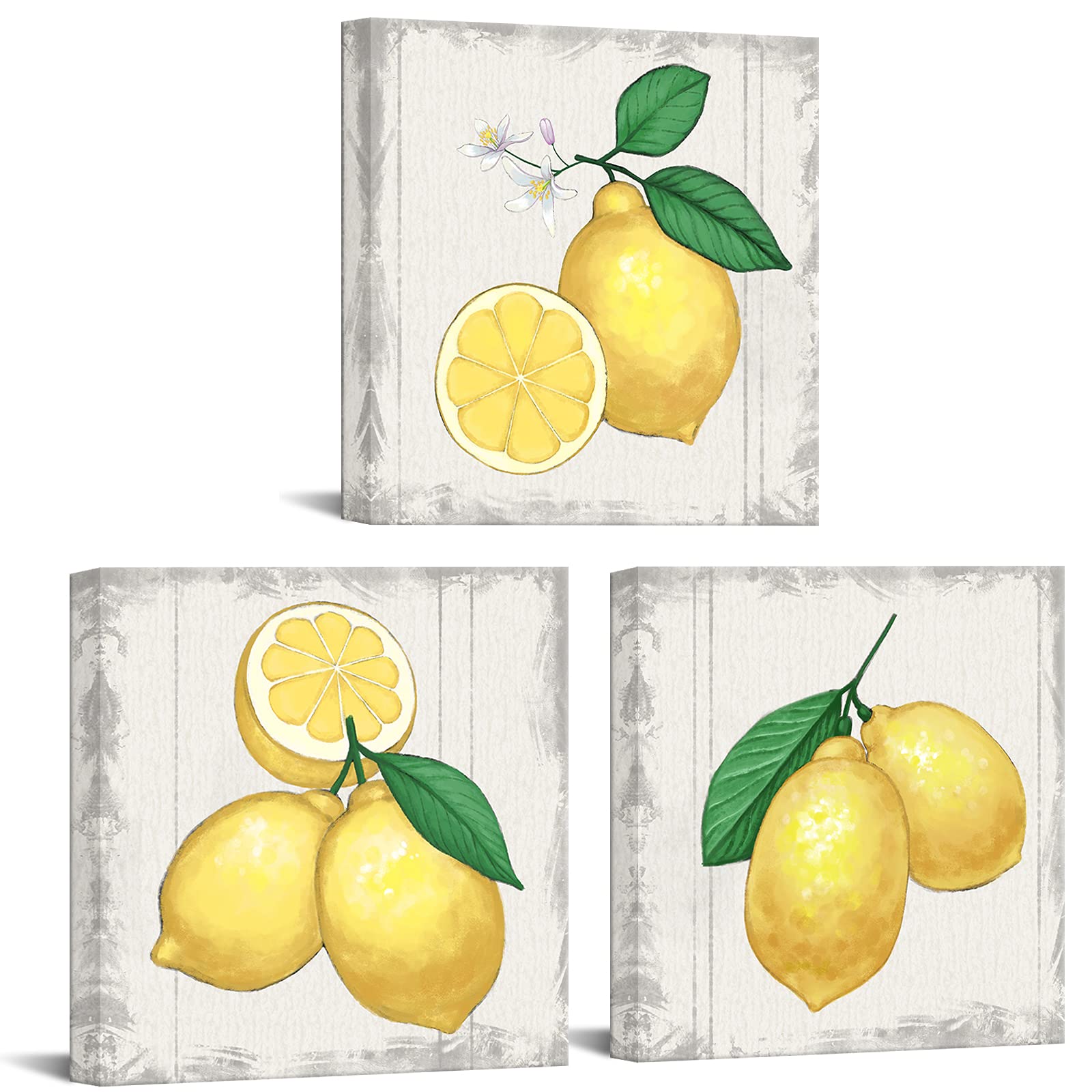 Sechars 3 Piece Kitchen Wall Art Vintage Lemon Pictures Art Prints Still Life Fruit Painting Artwork For Dining Room Bar Decor F