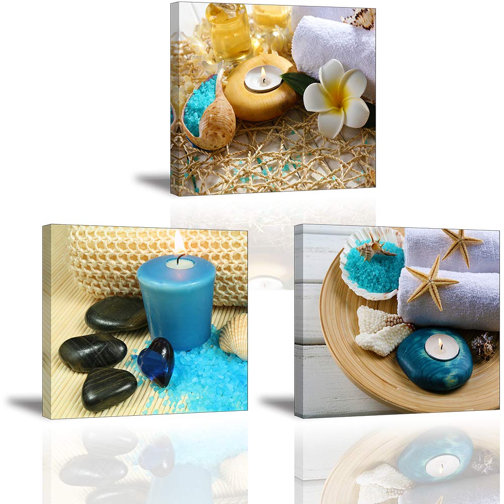 Tekment Spa Wall Art Decor For Bedroom, Sz Still Life Canvas Prints Of Blue Sands, Candles & Stones, Massage Treatment Pictures