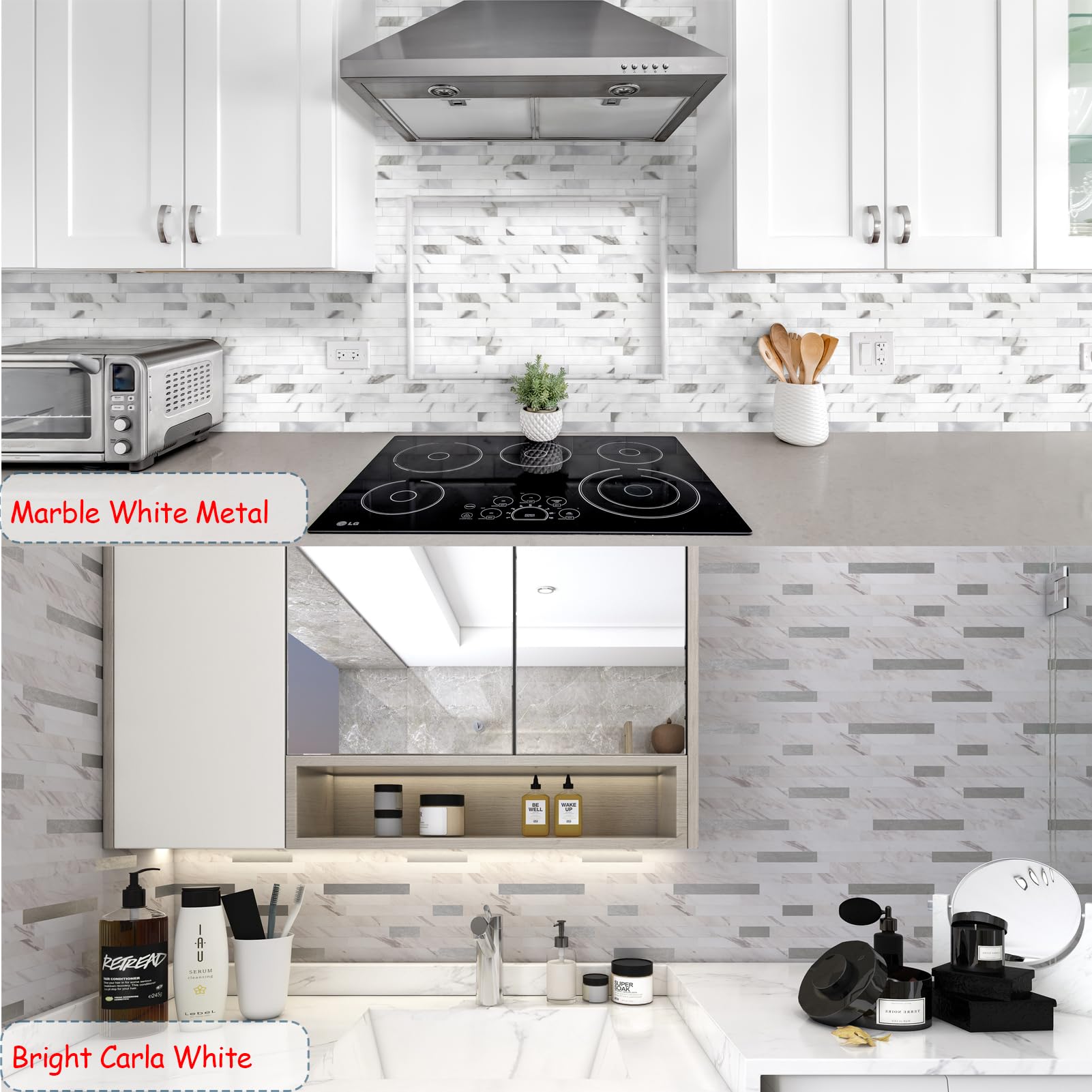 Yipscazo Peel and Stick Backsplash, Stick on Tiles for Backsplash Kitchen (20 Pack, Pure White)