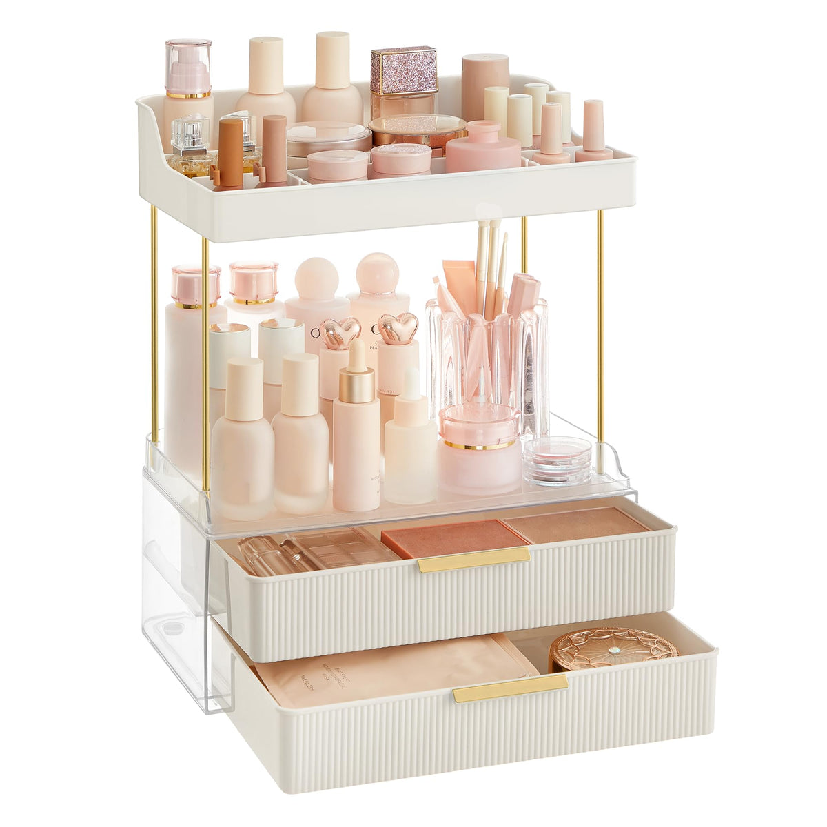 Songmics 4-Layer Makeup Organizer, Skincare Organizer, 4 Dividers, Anti-Slip Design, Bathroom Counter Organizer, Versatile For V