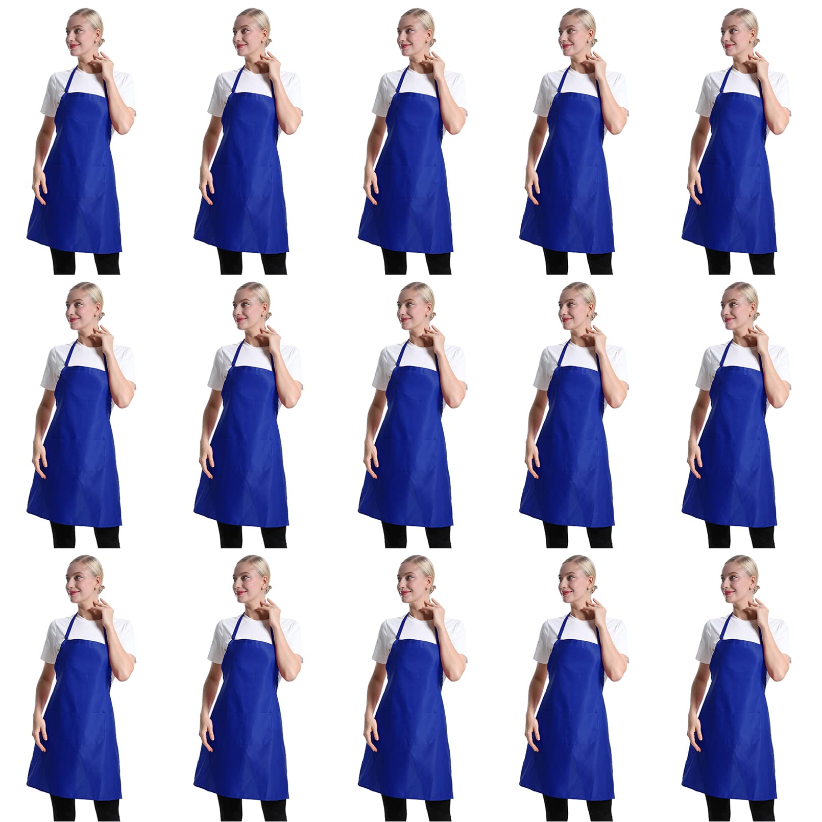 Tsd Story Total 15 Pcs Dark Blue Bib Aprons Bulk For Women Men With 2 Front Pockets(Dark Blue-15Pcs)