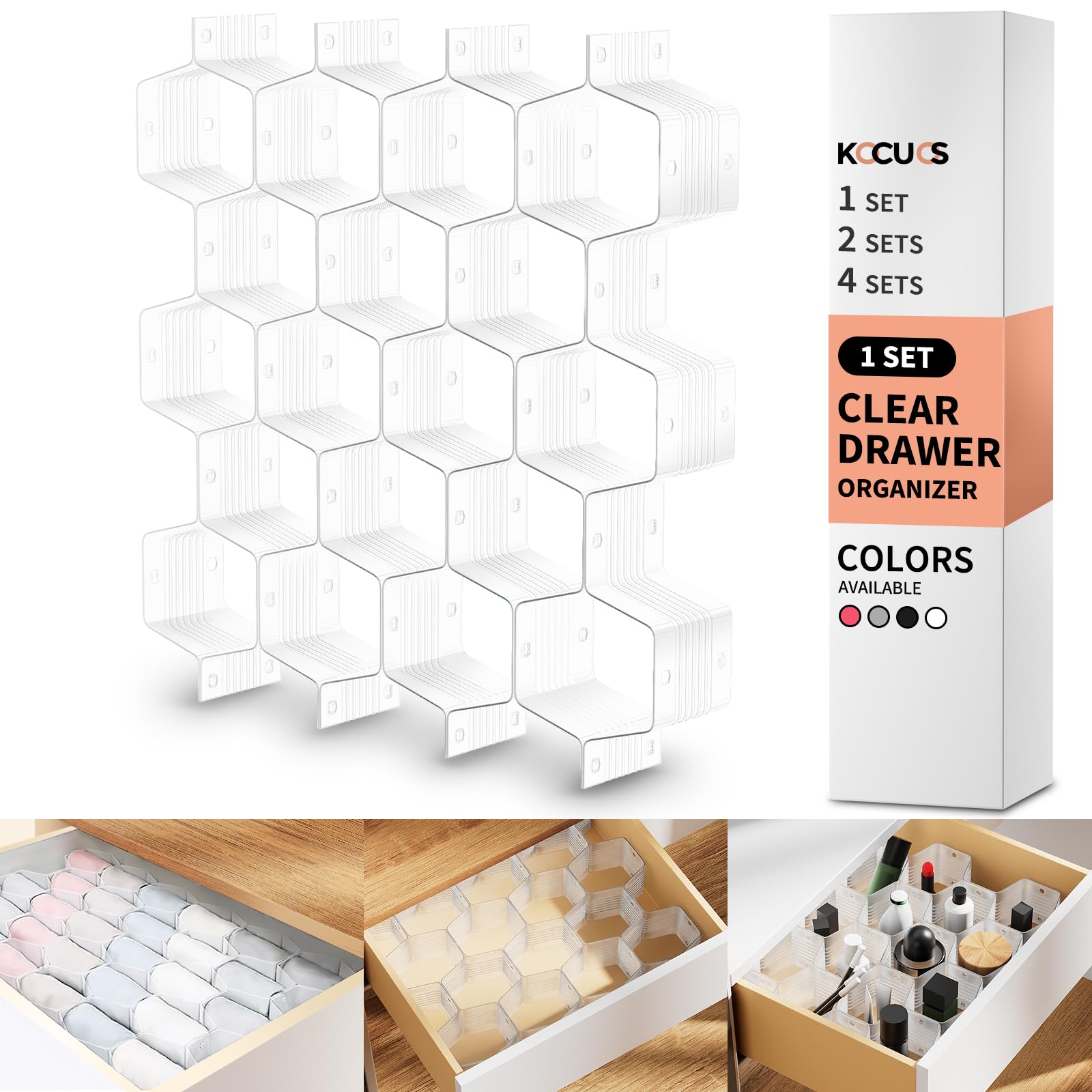 Kocuos Honeycomb Separator Adjustable Drawer Organizer Divider for Underwear Belt-Scarf Socks Organizer (White)