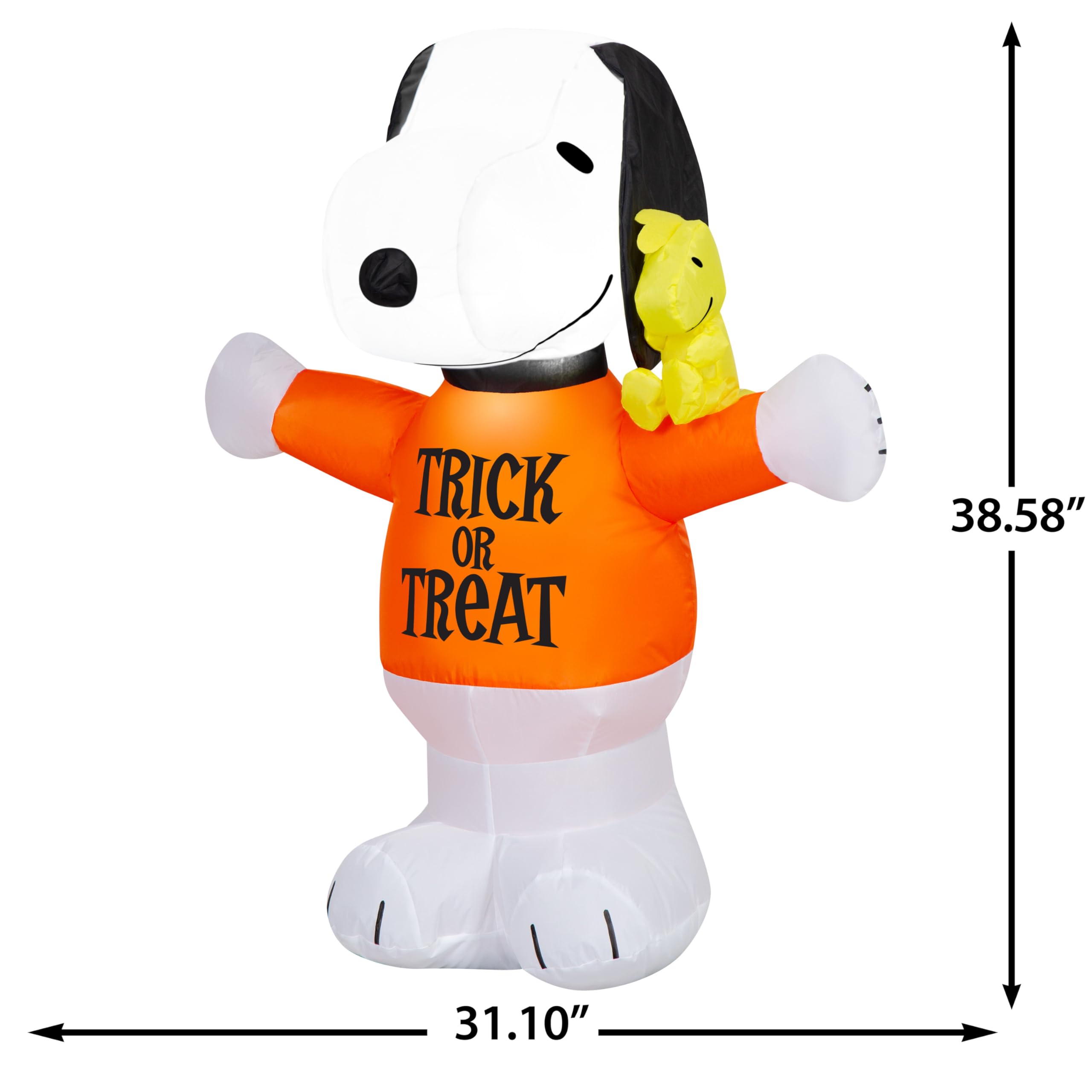 Gemmy Airblown Inflatable Snoopy in Trick or Treat Shirt w/Woodstock Peanuts, 3 ft Tall, Multicolored