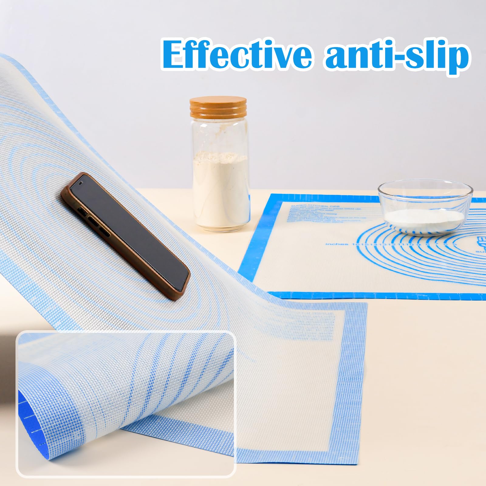 Nonstick Silicone Pastry Mat Extra Large with Measurements 28''By 20'' for Silicone Baking Mat  Counter Mat  Dough Rolling Mat Fondant/Pie Crust Mat By Folksy Super Kitchen