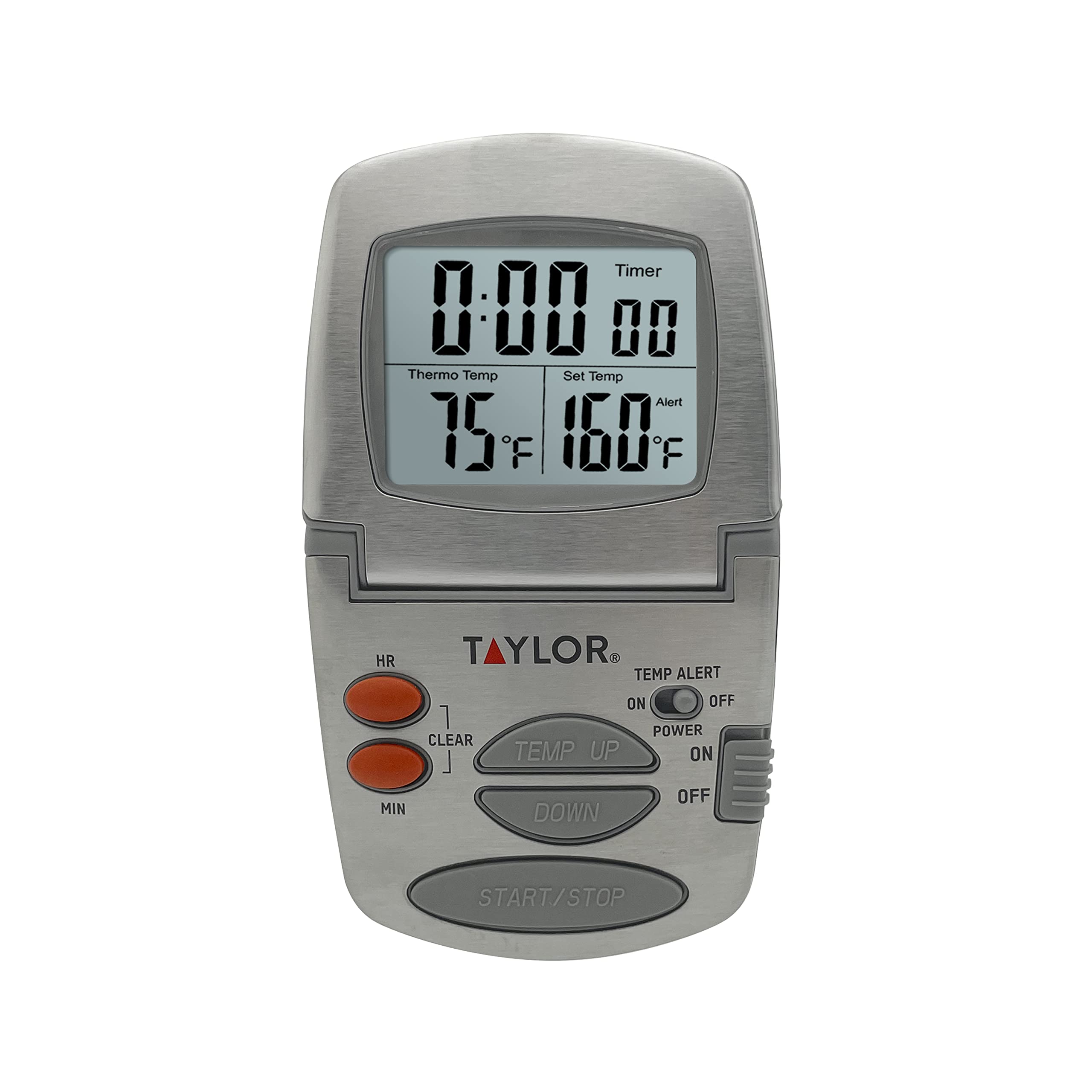 Taylor Programmable With Timer Instant Read Wired Probe Digital, Meat, Food, Grill Bbq Cooking Kitchen Thermometer, Stainless St