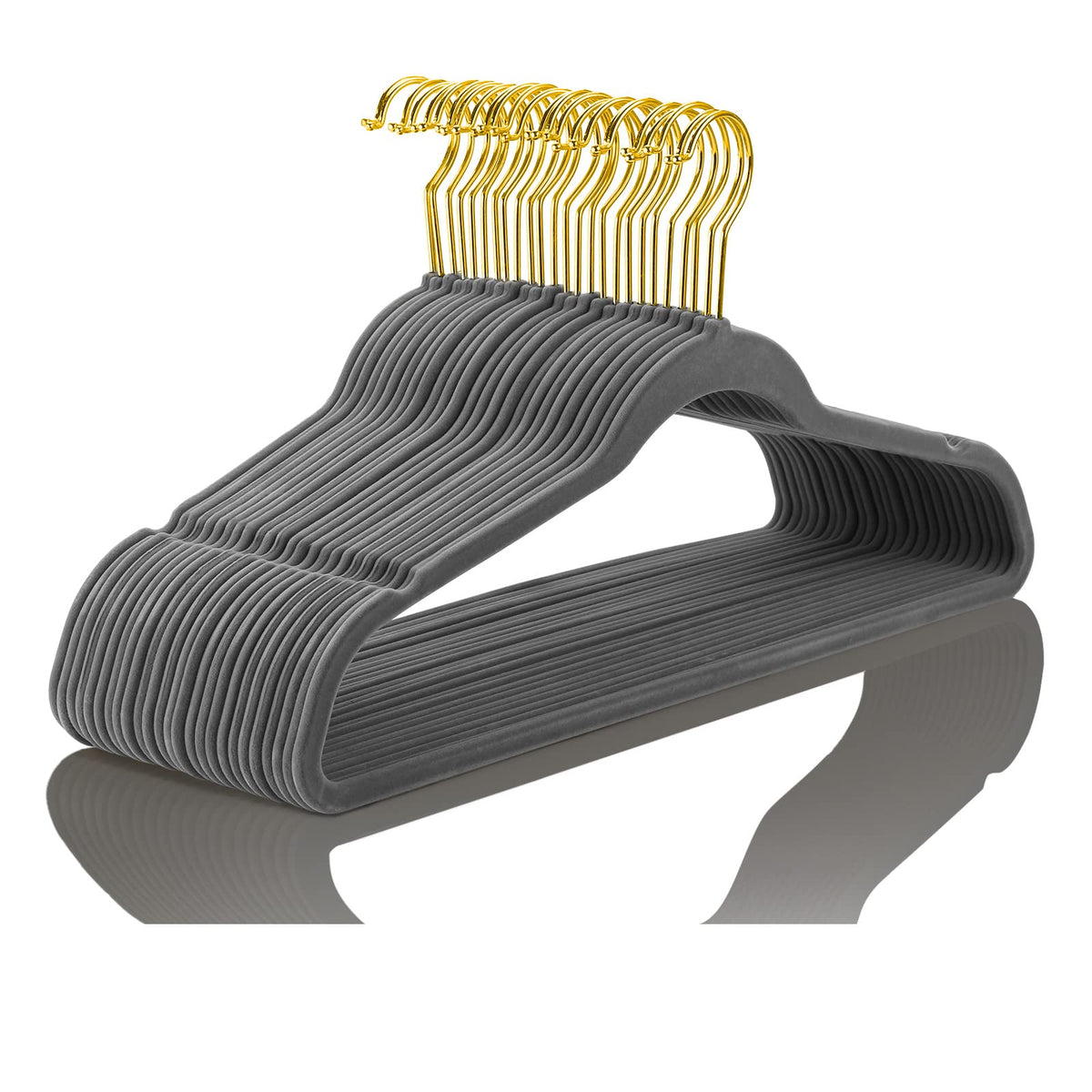 Mizgi Premium Velvet Hangers Pack 60 Pcs Heavyduty - Non Slip Slimline - Velvet Suit Hangers Gray - Gold Hooks,Space Saving Clot