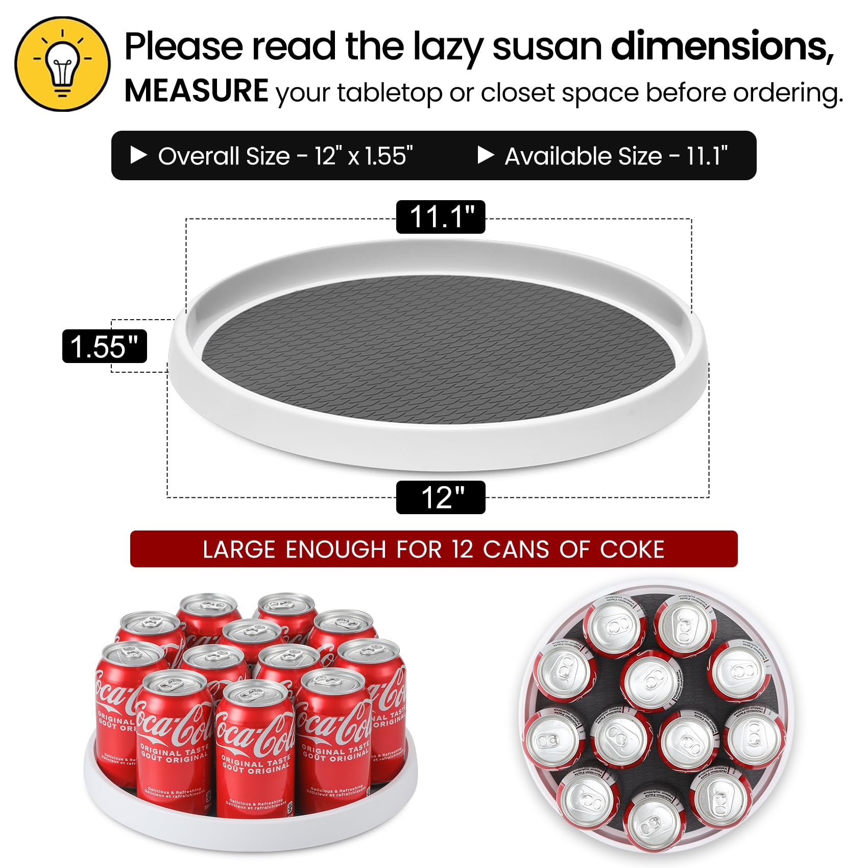 12-Inch Non-Skid Turntable Lazy Susan Organizer [4 Pack] - Spinning Rack For Cabinet Table Top, Pantry Organization Storage, Kit