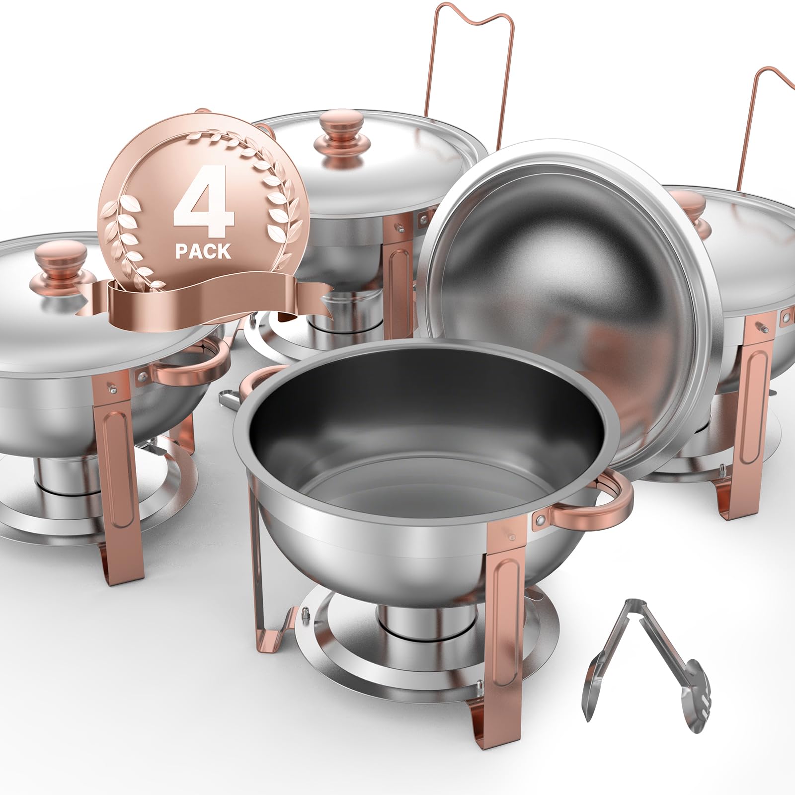 VEVOR Chafing Dish Buffet Set, 5 Qt 4 Pack, Stainless Steel Chafer with 4 Full Size Pans, Round Catering Warmer Server with Lid 