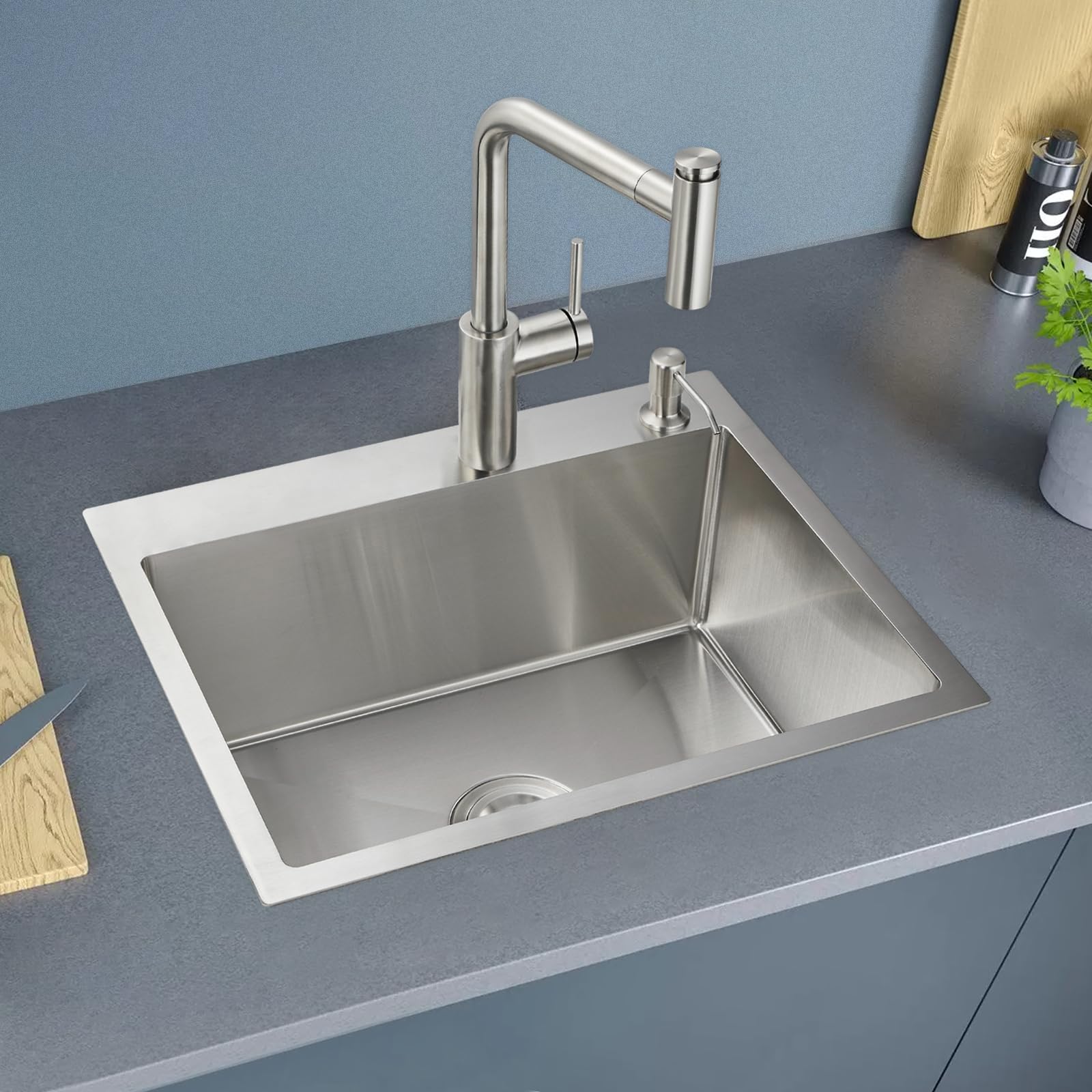Rovogo 20X16X9 In. Drop In Kitchen Sink 304 Stainless Steel With 2 Holes, Wet Bar Prep Rv Sink Single Bowl, Handmade Kitchen Sin