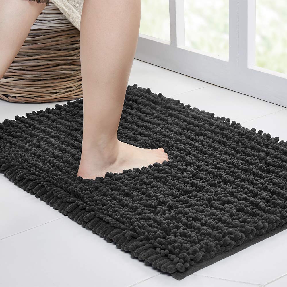 Walensee Large Bathroom Rug Non Slip Bath Mat (72X24 Inch Dark Grey) Water Absorbent Super Soft Shaggy Chenille Machine Washable
