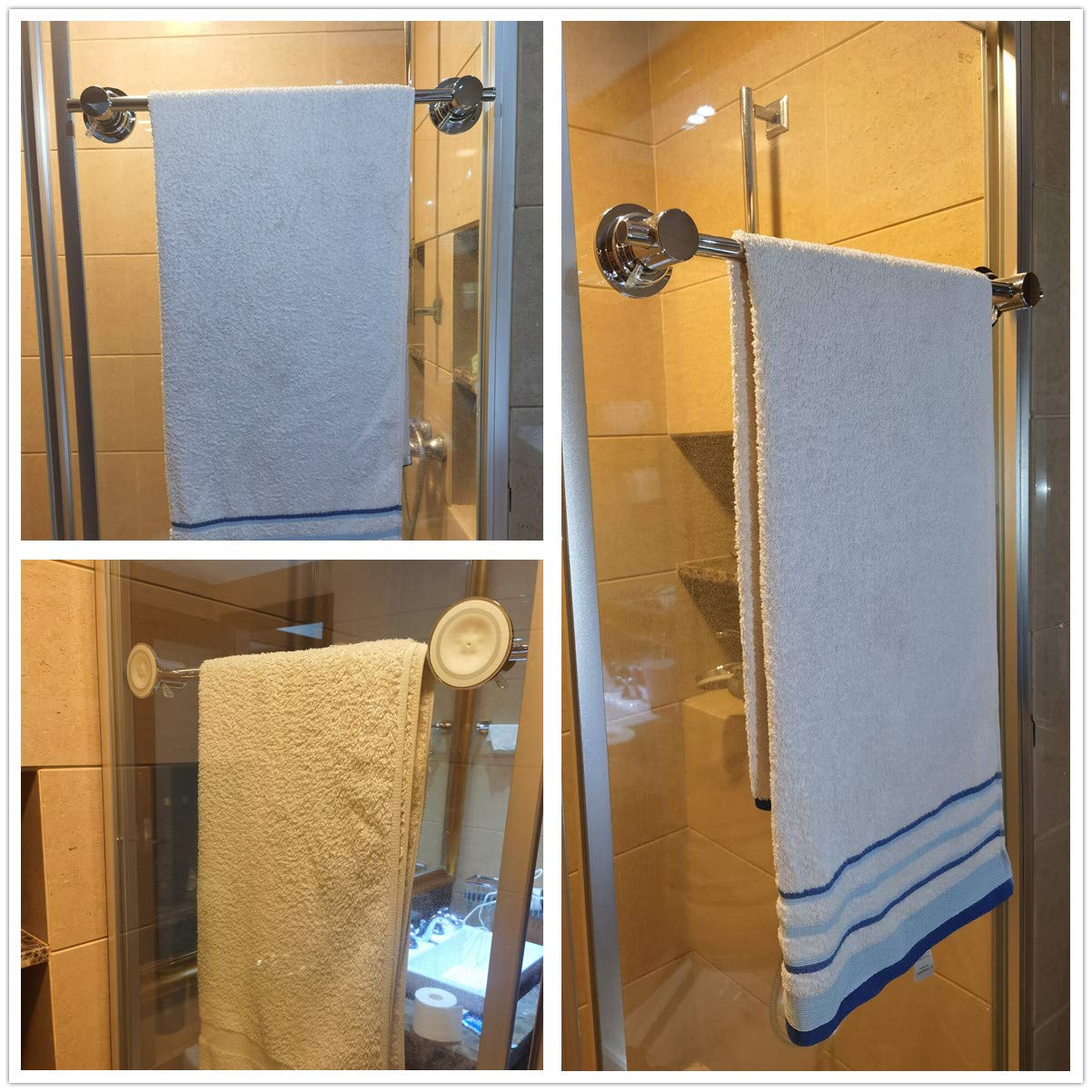 JiePai 24 inch Vacuum Suction Cup Towel Bar Removeable Shower Mat Rod Shower Door Adhesive Towel Bar Suction Towel Rack (Chrome)