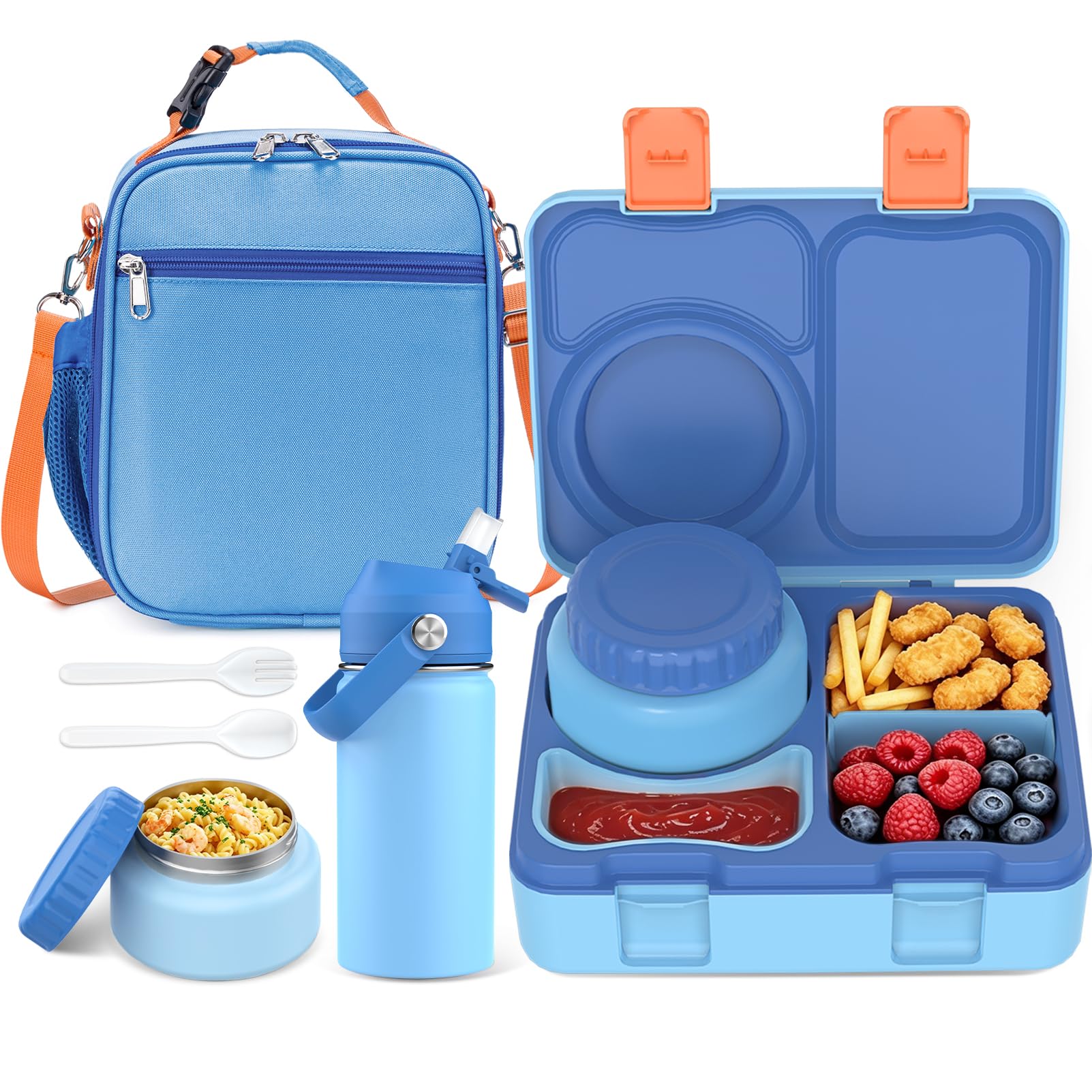 Similove Kids Bento Lunch Box with Food Jar, Water Bottle, Lunch Bag, Blue