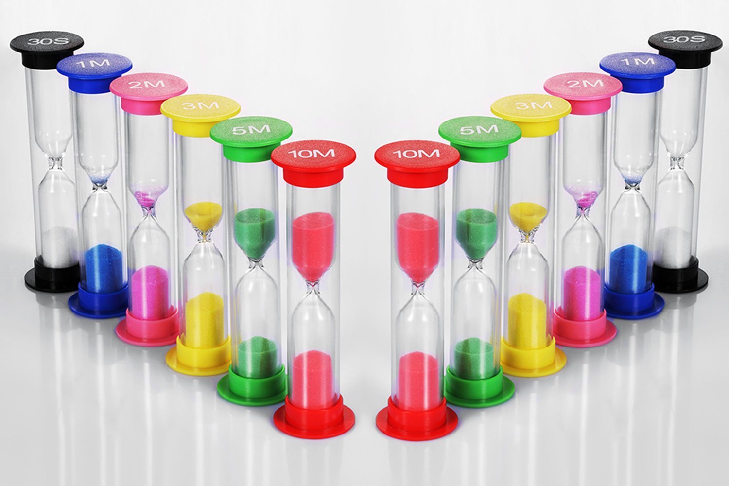 Dsmile Sand Timer Plastic Hourglass Timer Colorful Sandglass Hourglass Sand Clock Timer 30sec / 1min / 2mins / 3mins / 5mins / 10mins (12pcs)