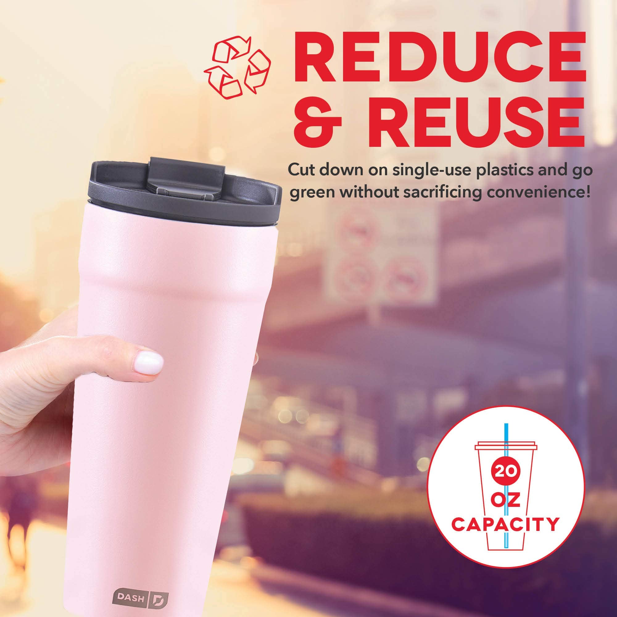 Dash 20Oz Tumbler With Spill-Proof Lid And Straw, Stainless Steel Vacuum Insulated Coffee Tumbler Cup, Double Wall Powder Coated